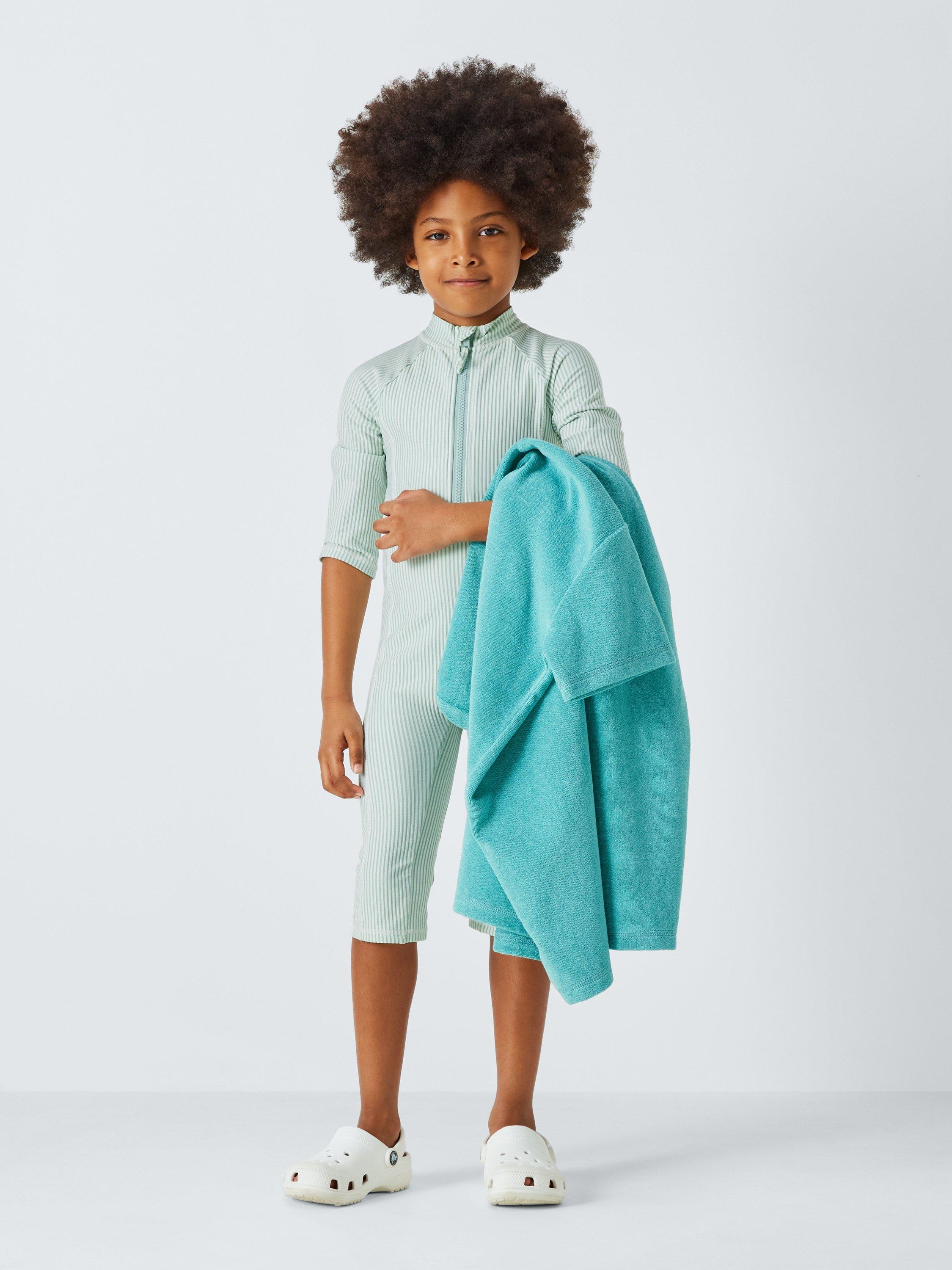 Product image 1 of 6, which shows John Lewis Kids' Seersucker Sunpro Swimsuit, Green, 2 years
