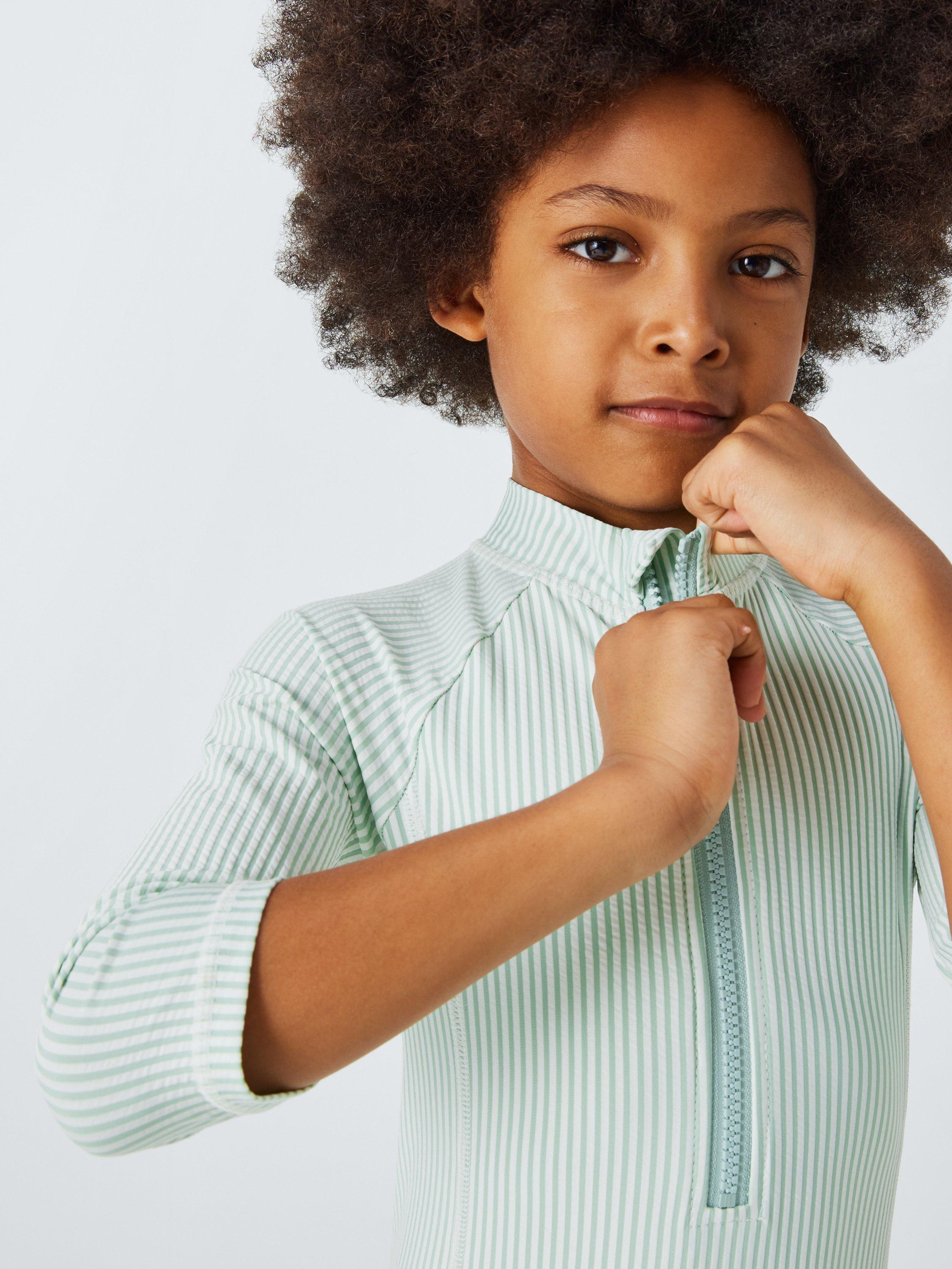 Product image 3 of 6, which shows John Lewis Kids' Seersucker Sunpro Swimsuit, Green, 2 years