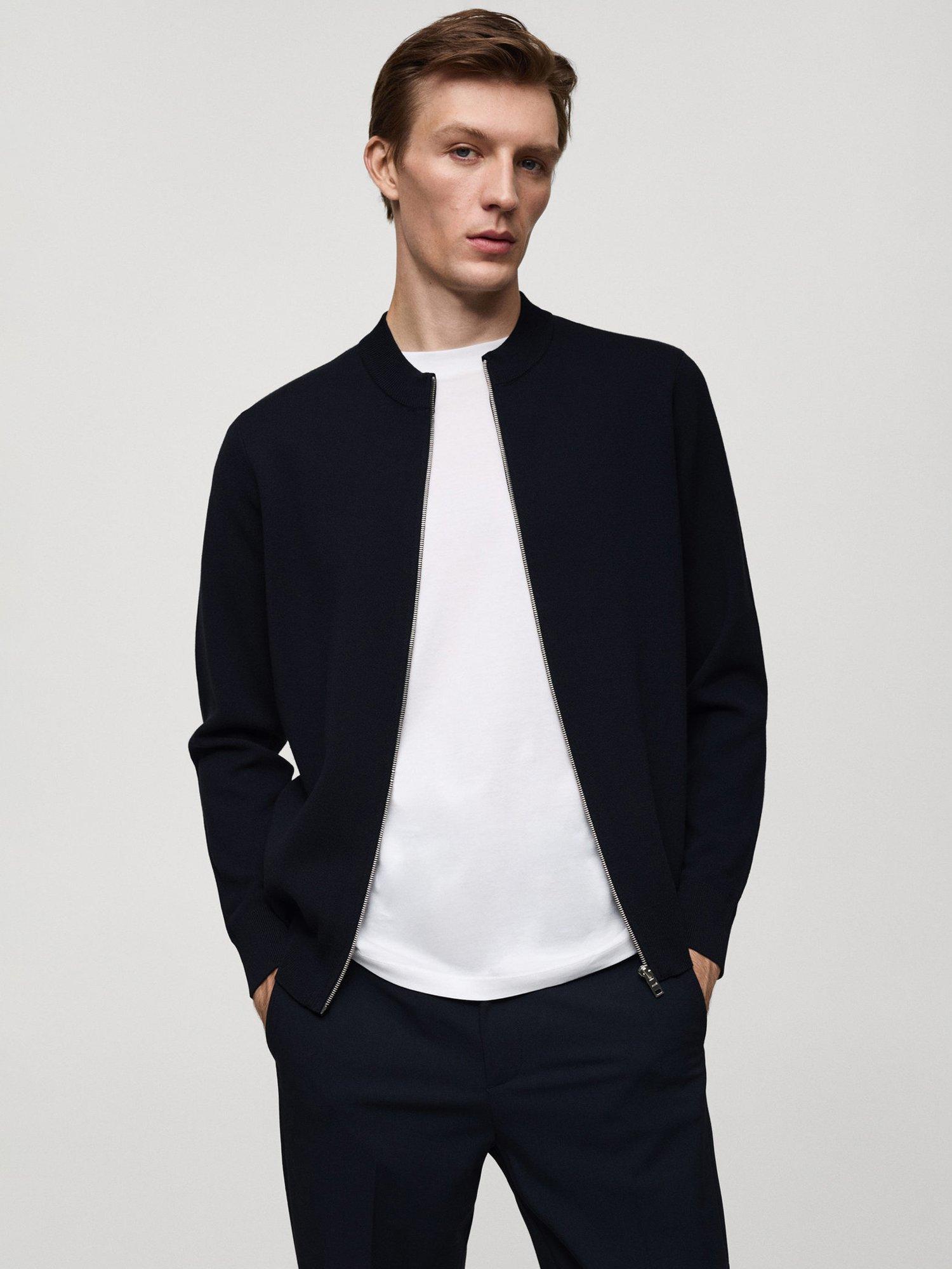 Mango Luxus Zipped Cardigan, Navy