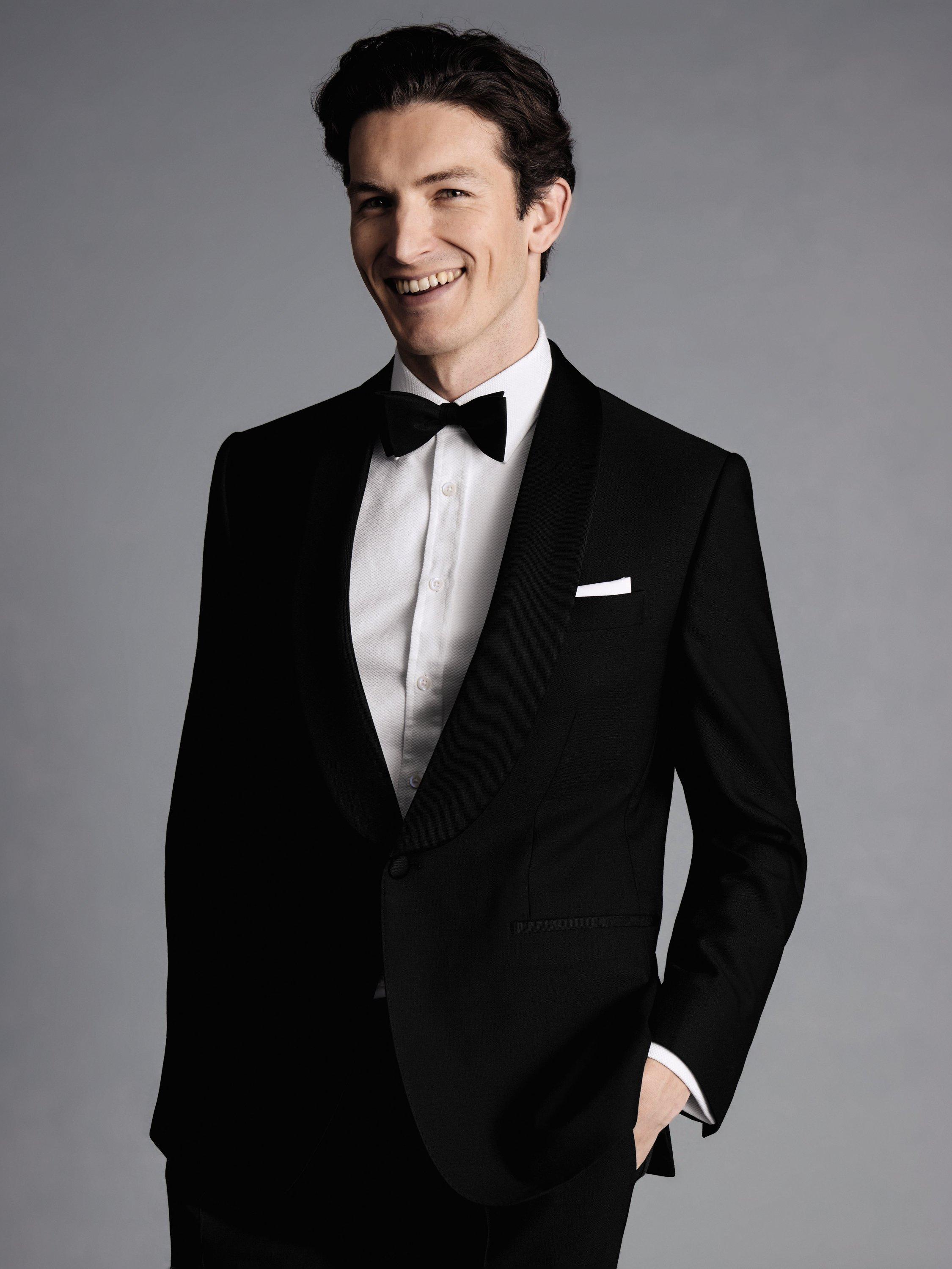 Product image 1 of 4, which shows Charles Tyrwhitt Wool Shawl Lapel Dinner Suit Jacket, Black, 38R