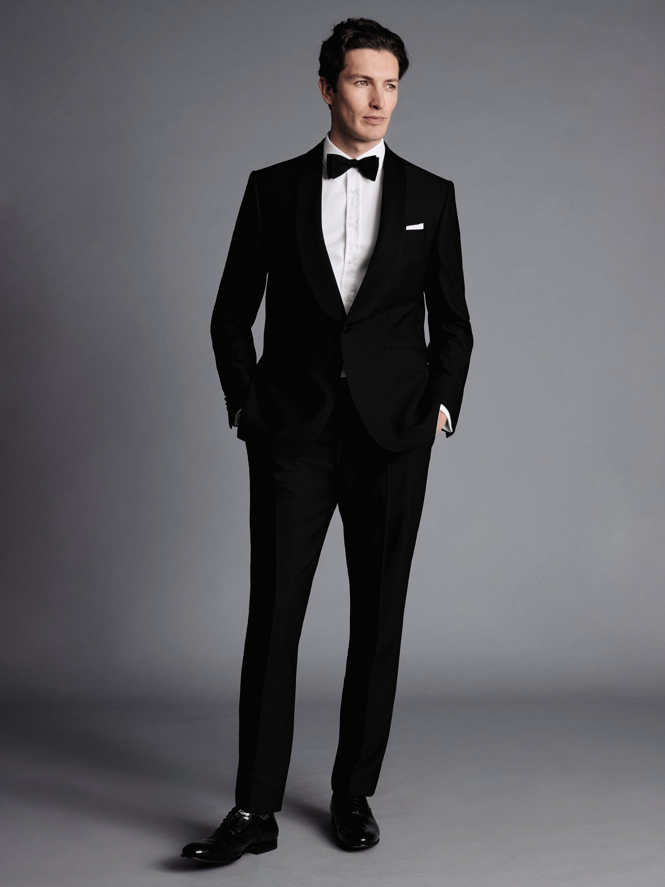 Product image 2 of 4, which shows Charles Tyrwhitt Wool Shawl Lapel Dinner Suit Jacket, Black, 38R