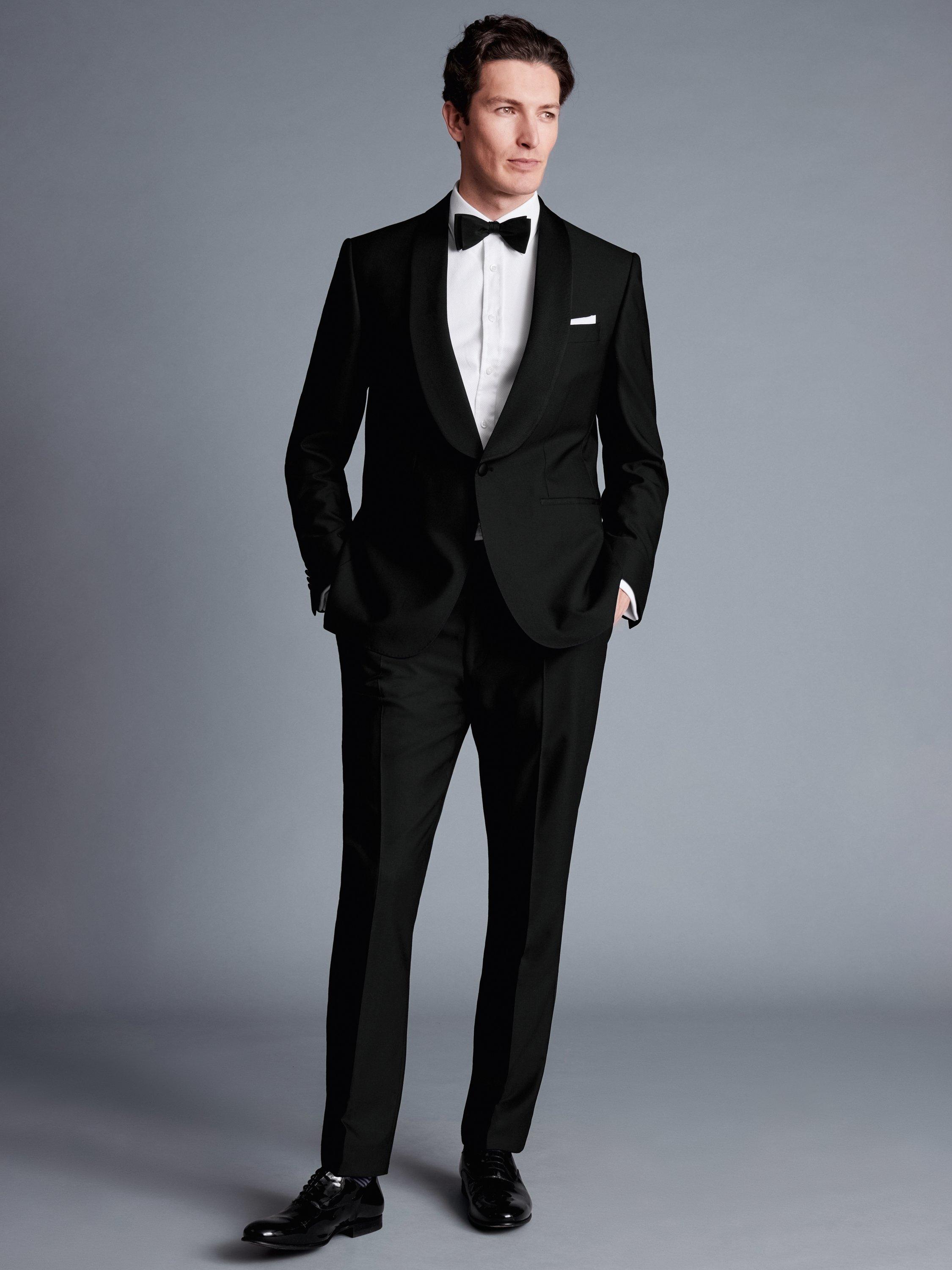 Product image 4 of 4, which shows Charles Tyrwhitt Wool Shawl Lapel Dinner Suit Jacket, Black, 38R