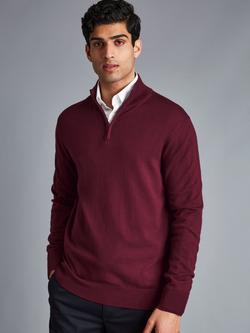 Charles Tyrwhitt Merino Wool Half Zip Jumper, Burgundy