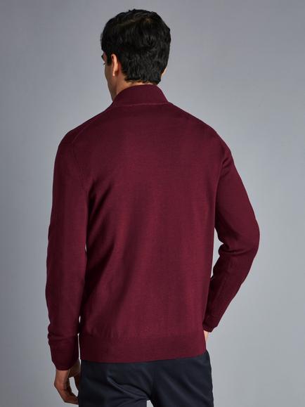 Charles Tyrwhitt Merino Wool Half Zip Jumper - view 2, Burgundy