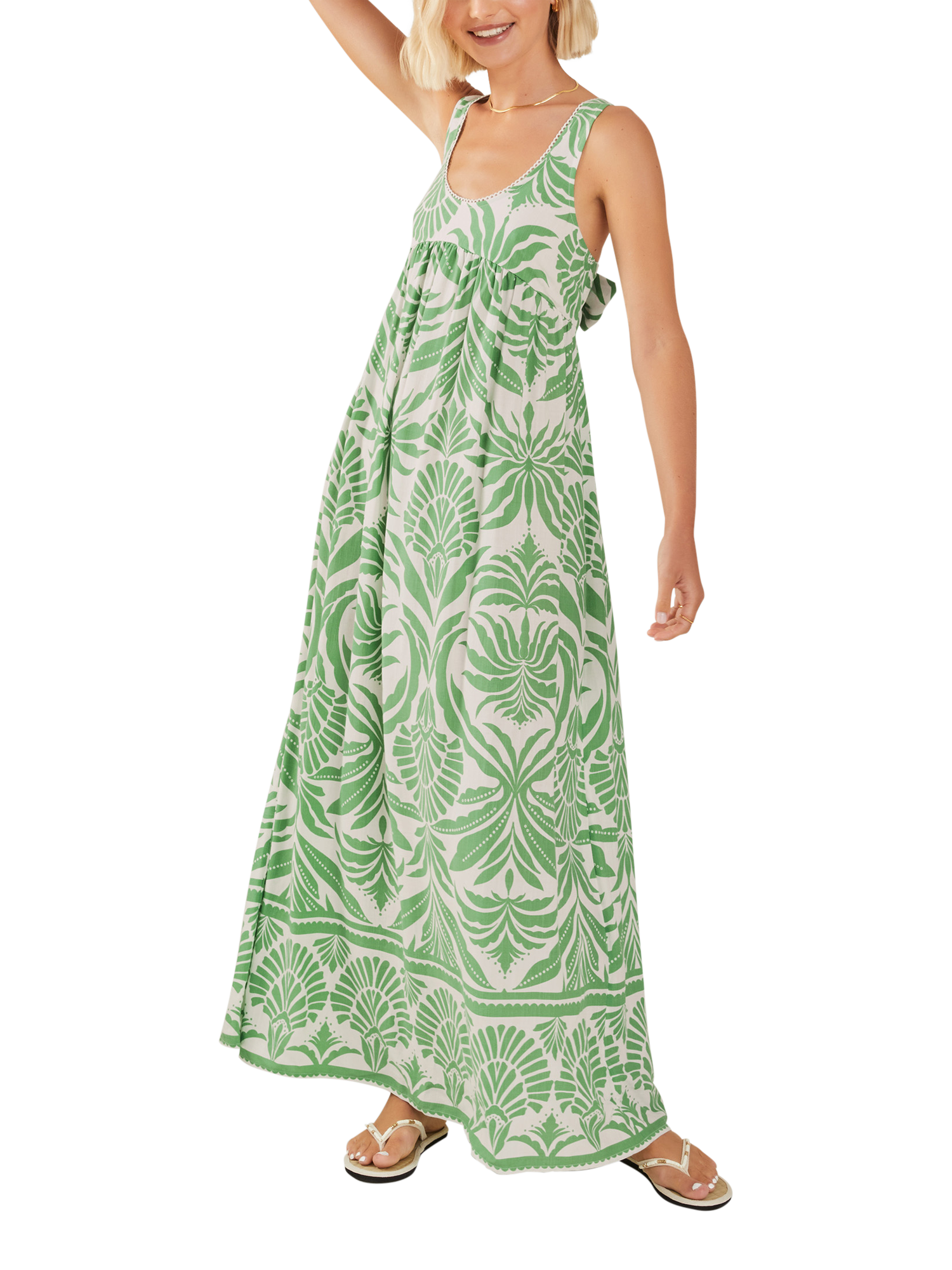 Accessorize Ornamental Tie Maxi Beach Dress Green