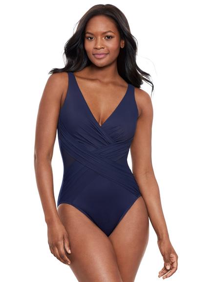 Miraclesuit Illusionists Crossover with Mesh Swimsuit, Midnight, Midnight