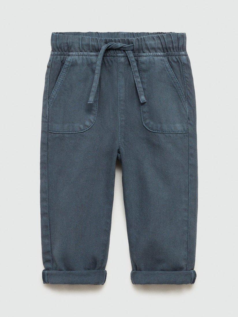 Mango Baby Faro Cotton Trousers, Dark Blue