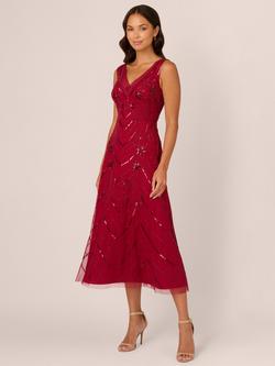 Papell Studio Beaded Mesh Dress, Cranberry, Cranberry