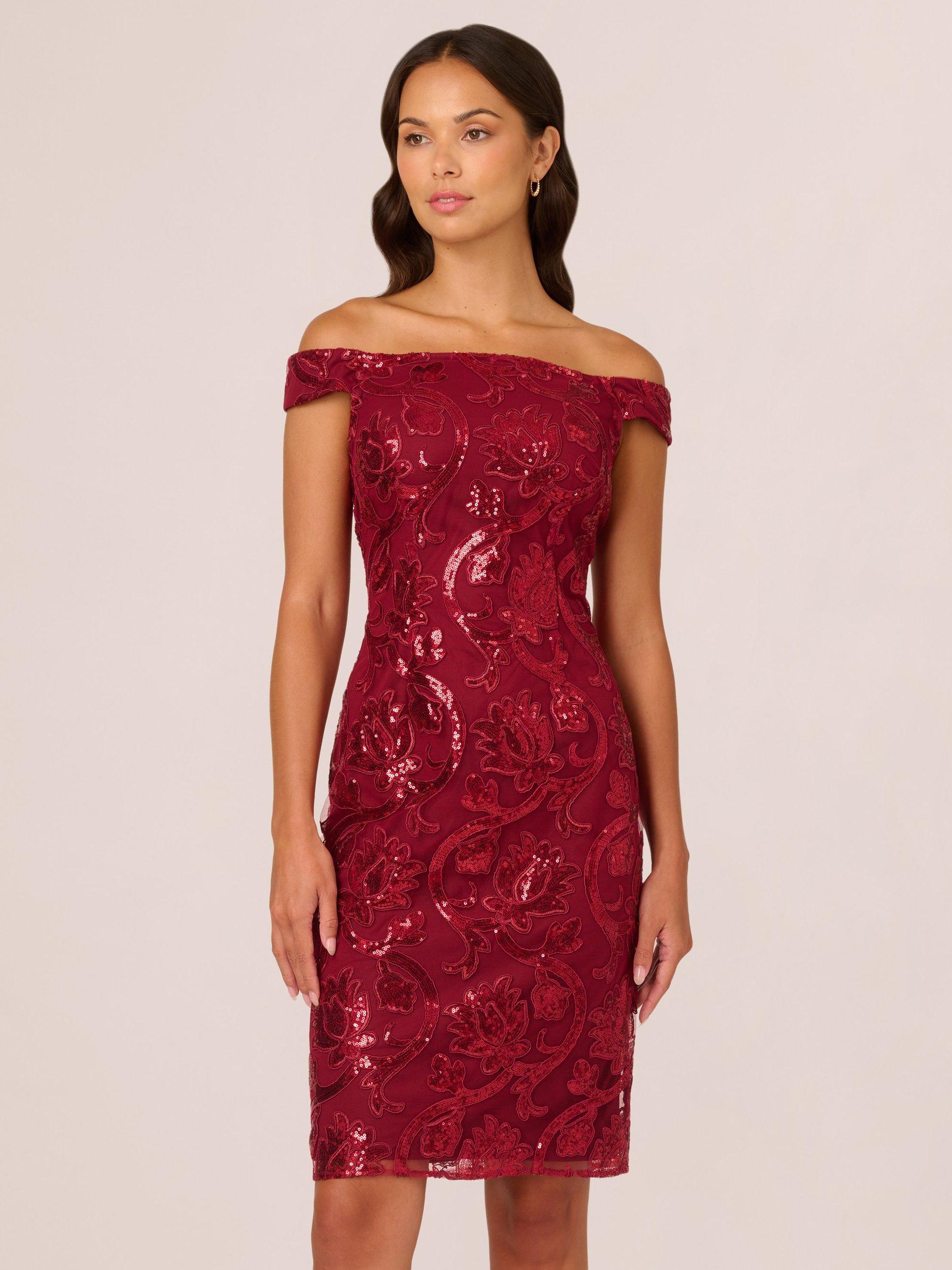 Papell Studio Botanical Embroidery Sheath Dress, Garnet