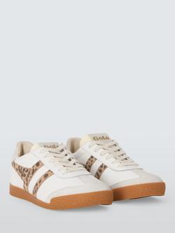 Gola Elan Leopard Print Leather Trainers, White/Multi - view 2, White/Multi