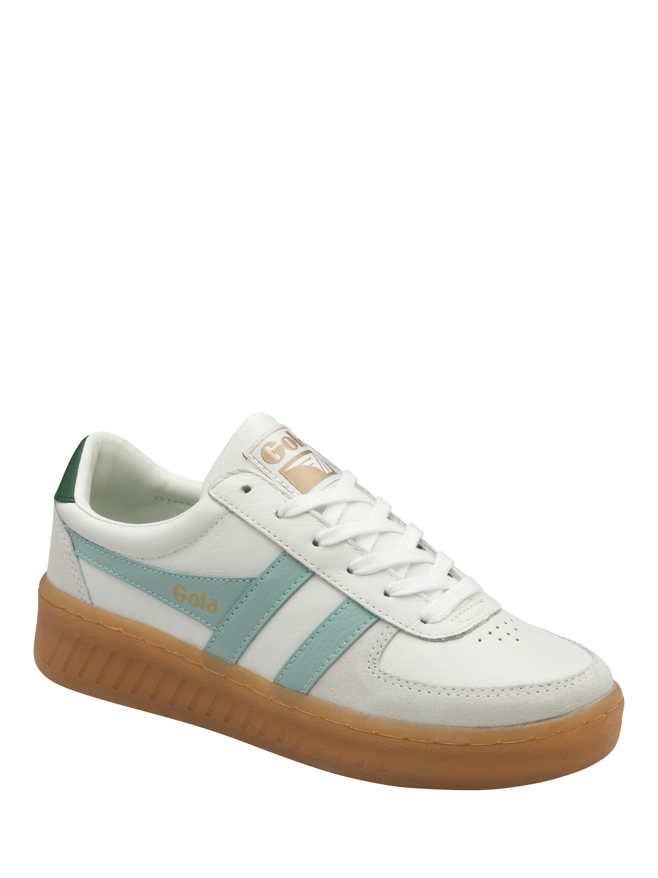 Product image 2 of 5, which shows Gola Grandslam Elite Leather Trainers, White/Surf, 4