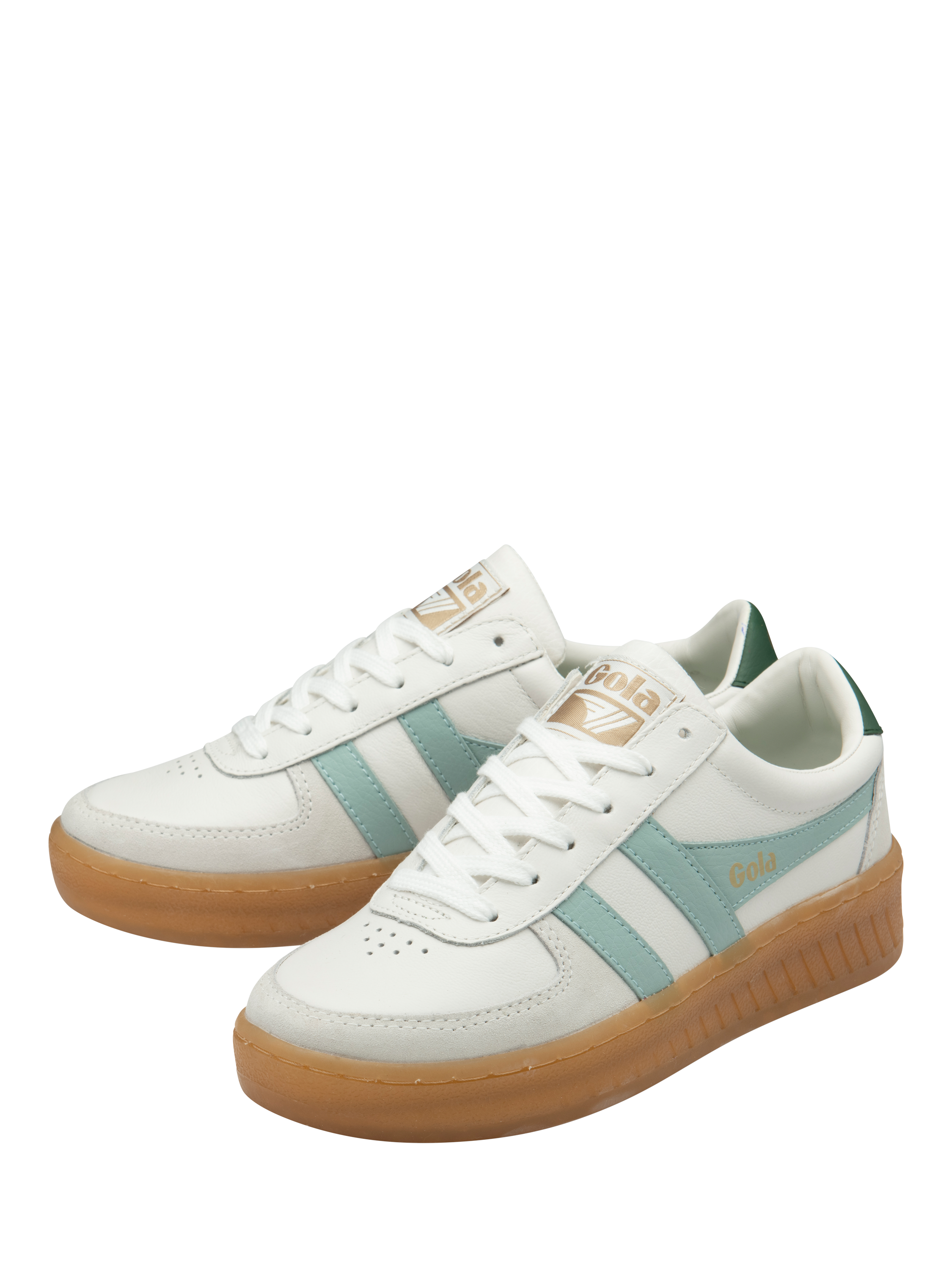 Product image 3 of 5, which shows Gola Grandslam Elite Leather Trainers, White/Surf, 4