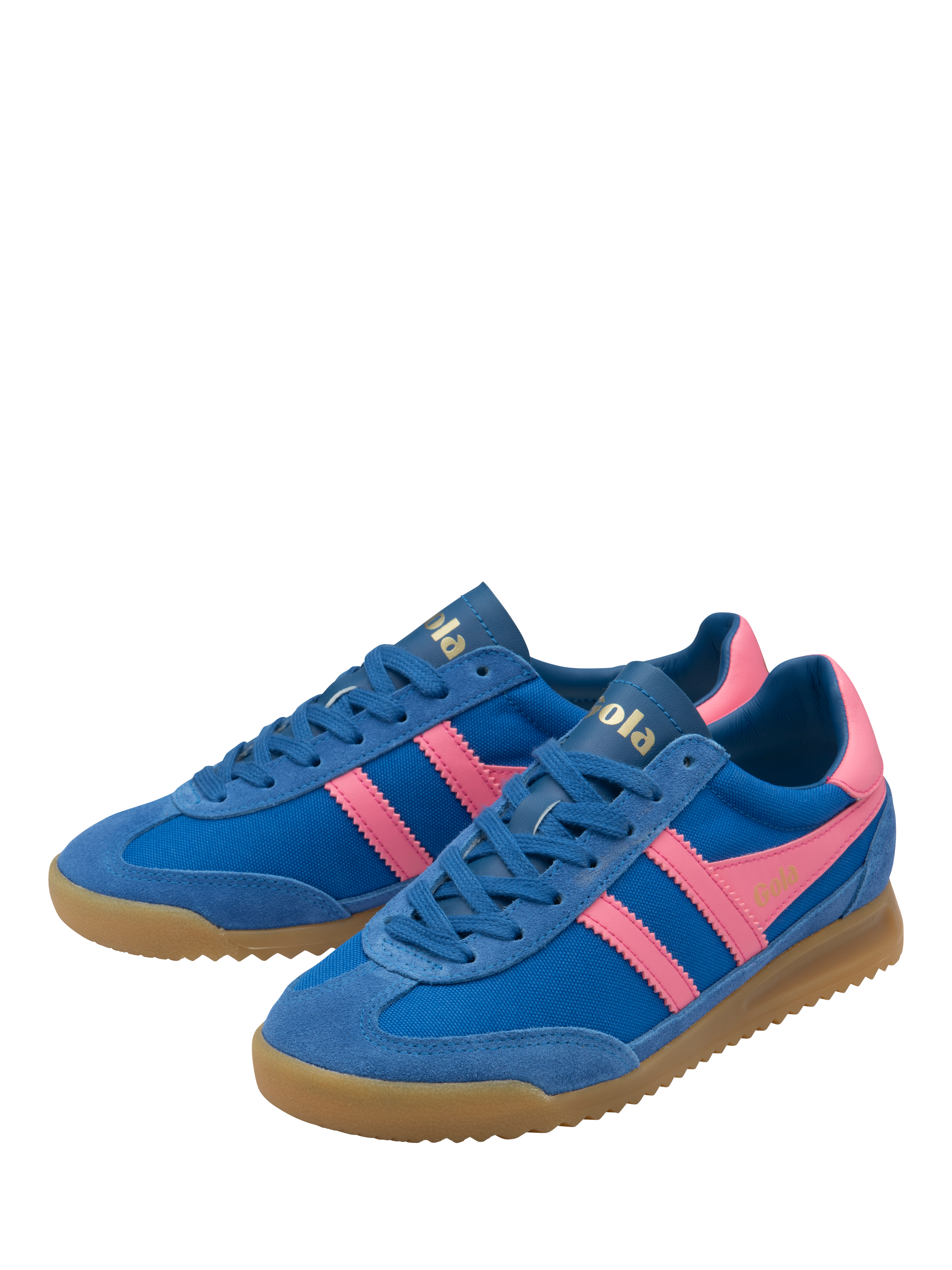 Product image 3 of 5, which shows Gola Tornado Suede Blend Trainers, Blue/Pink, 4