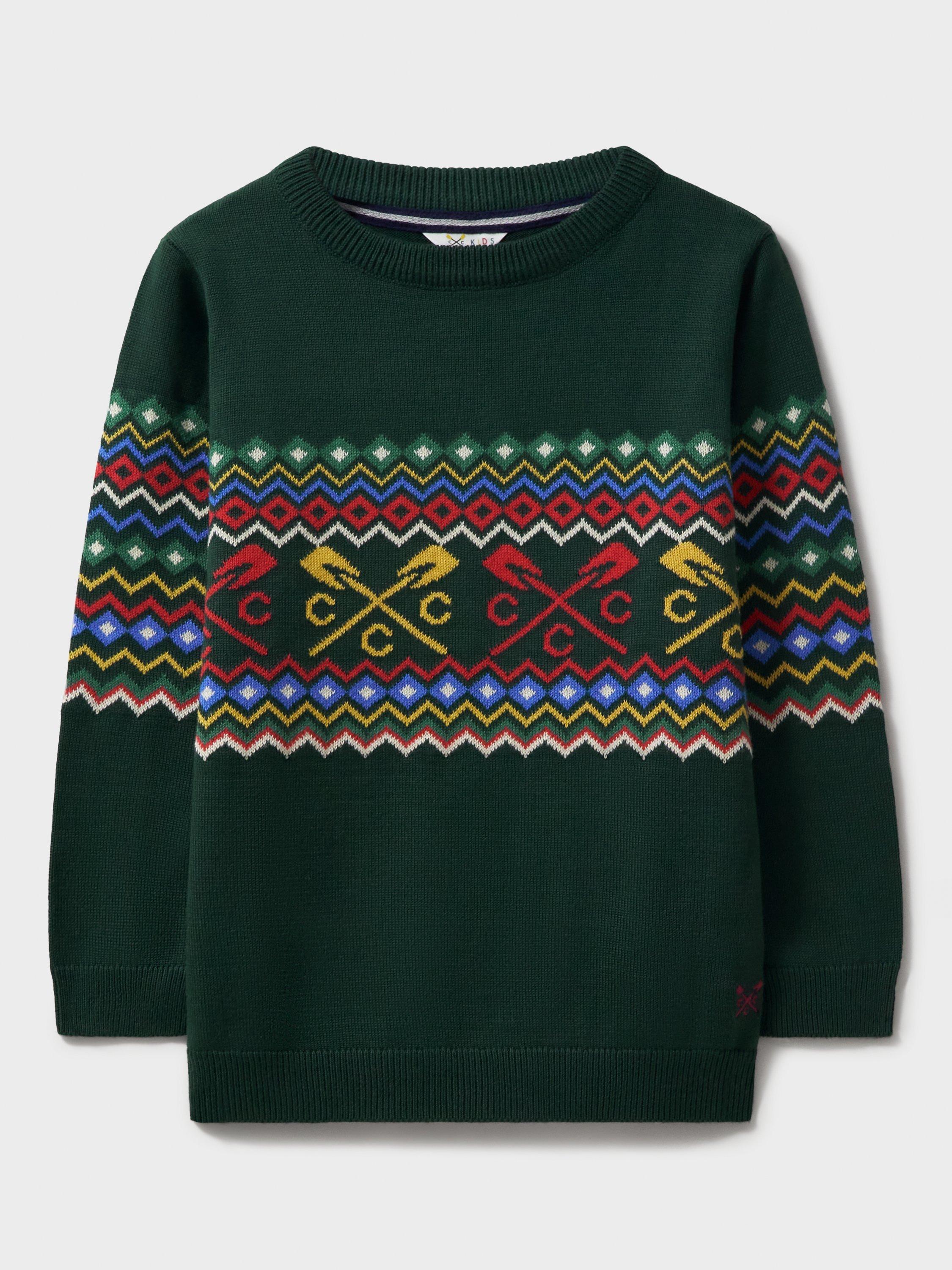 Crew Clothing Kids' Fair Isle Jumper, Emerald Green/Multi