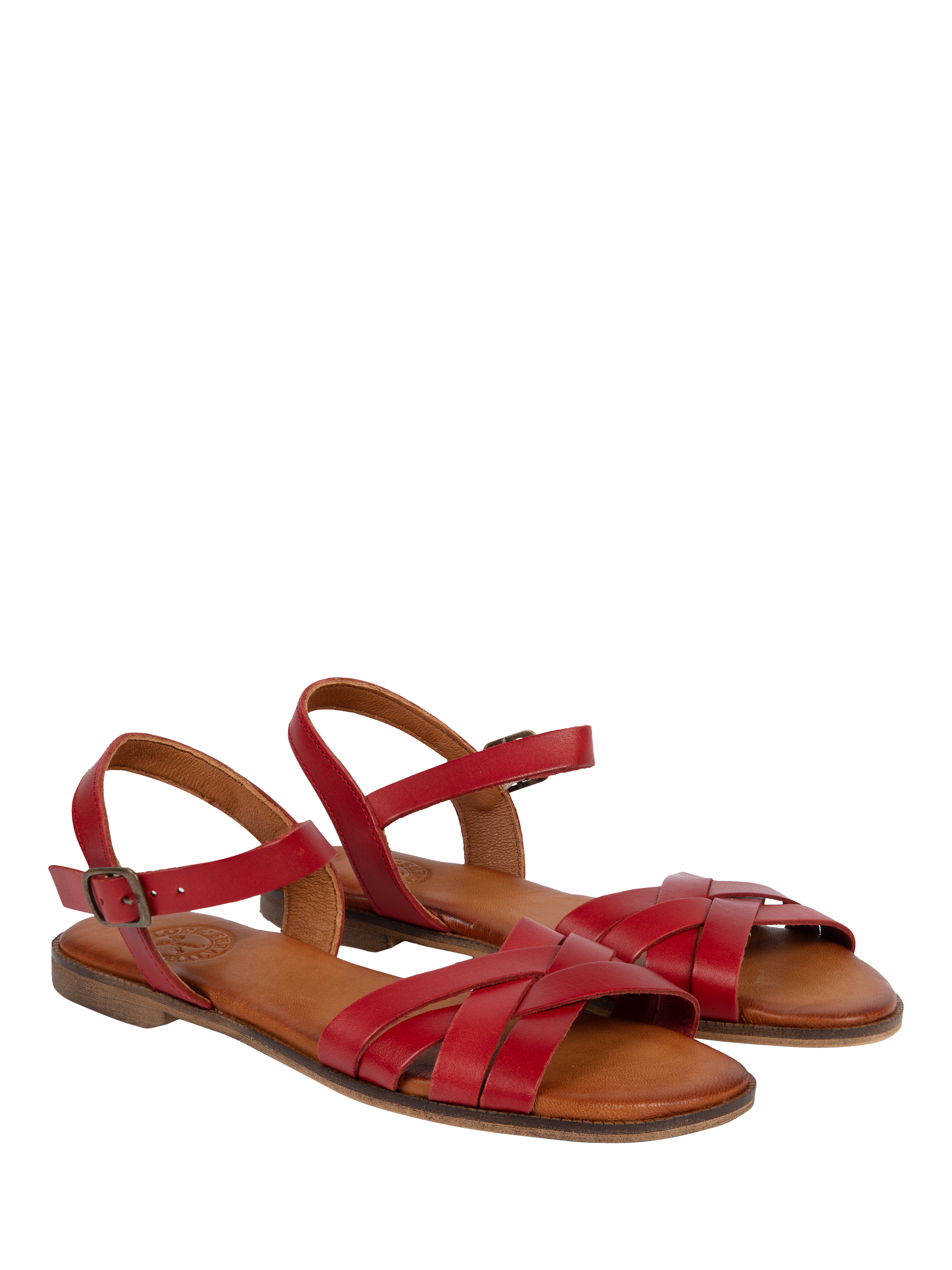 Product image 2 of 5, which shows Penelope Chilvers Shepherdess Vegetable-Dyed Leather Strappy Sandals, Red, 4