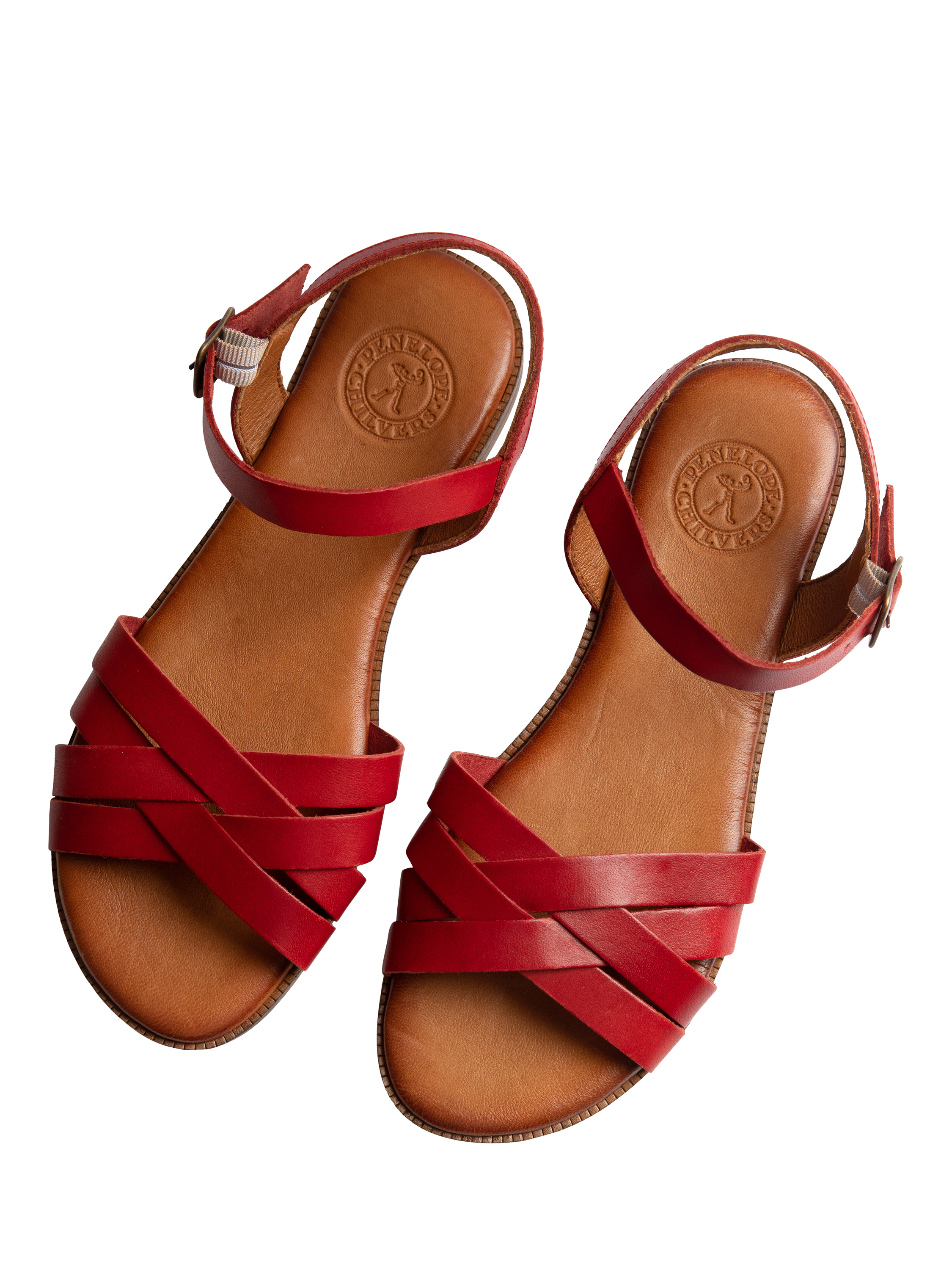 Product image 3 of 5, which shows Penelope Chilvers Shepherdess Vegetable-Dyed Leather Strappy Sandals, Red, 4