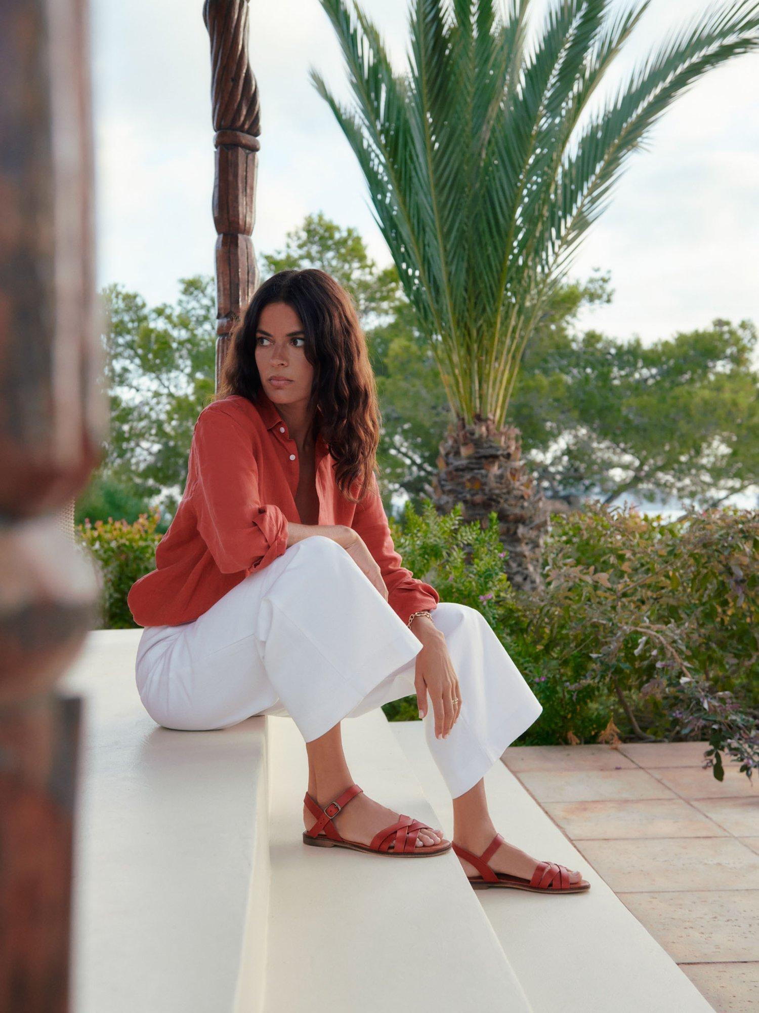 Product image 5 of 5, which shows Penelope Chilvers Shepherdess Vegetable-Dyed Leather Strappy Sandals, Red, 4