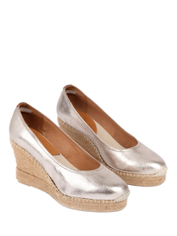 Penelope Chilvers Scoop Metallic Leather Wedge Espadrilles, Champagne - view 2, Champagne