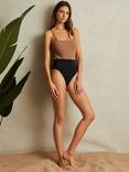 Reiss Farah Two-Tone Swimsuit, Mink/Black