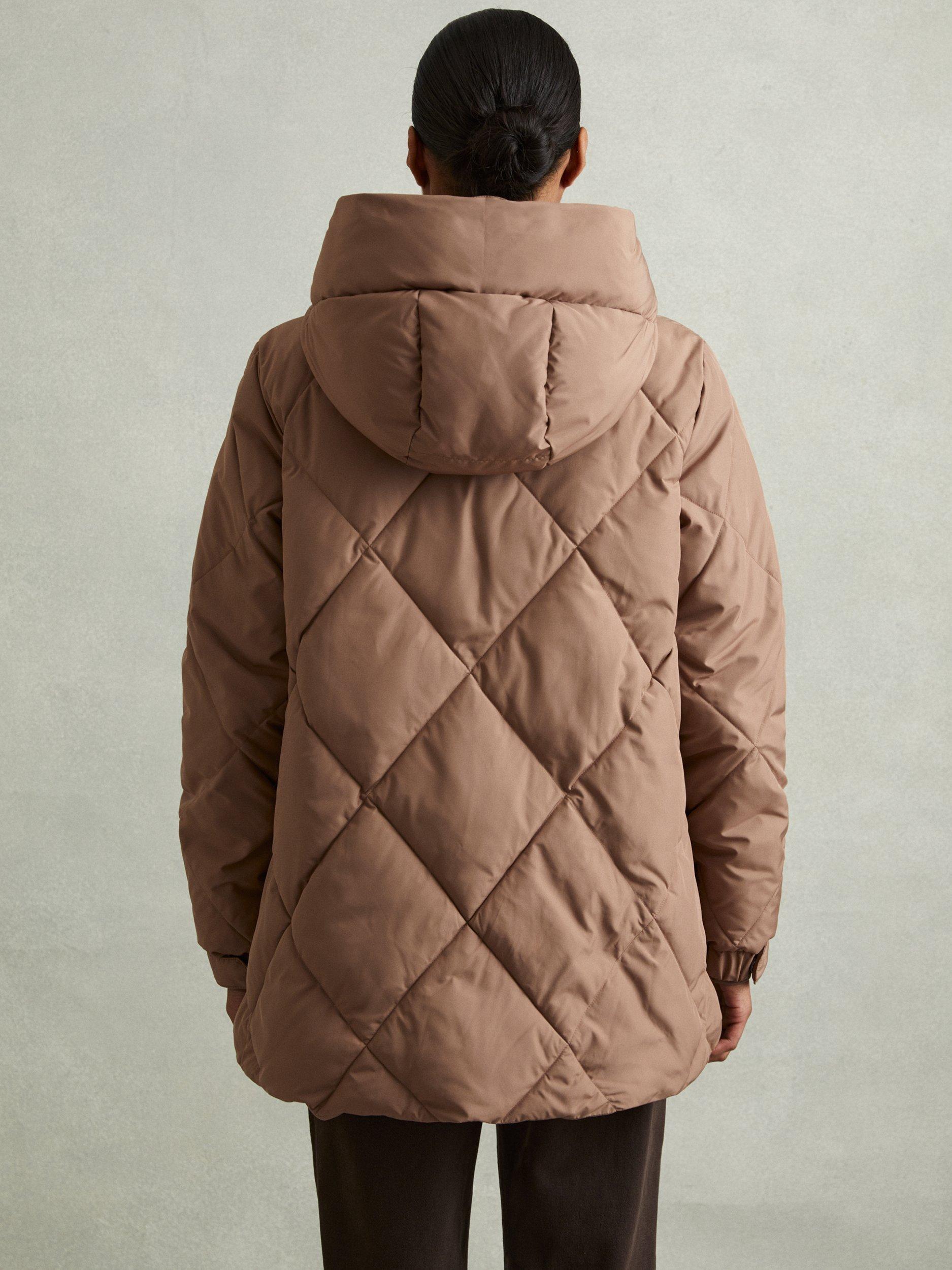 Product image 2 of 4, which shows Reiss Thea Short Quilted Coat, Mink Neutral, XS