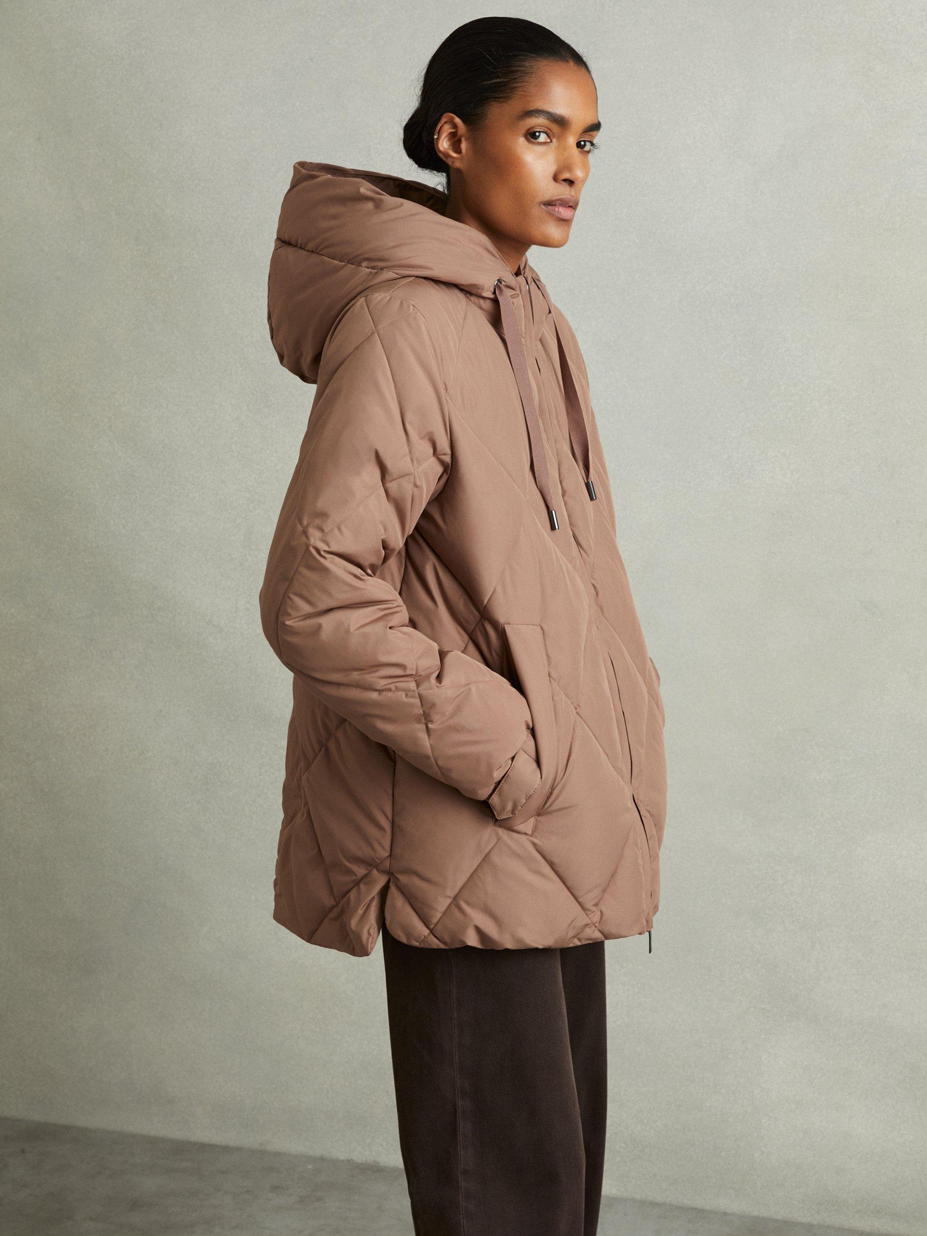 Product image 3 of 4, which shows Reiss Thea Short Quilted Coat, Mink Neutral, XS