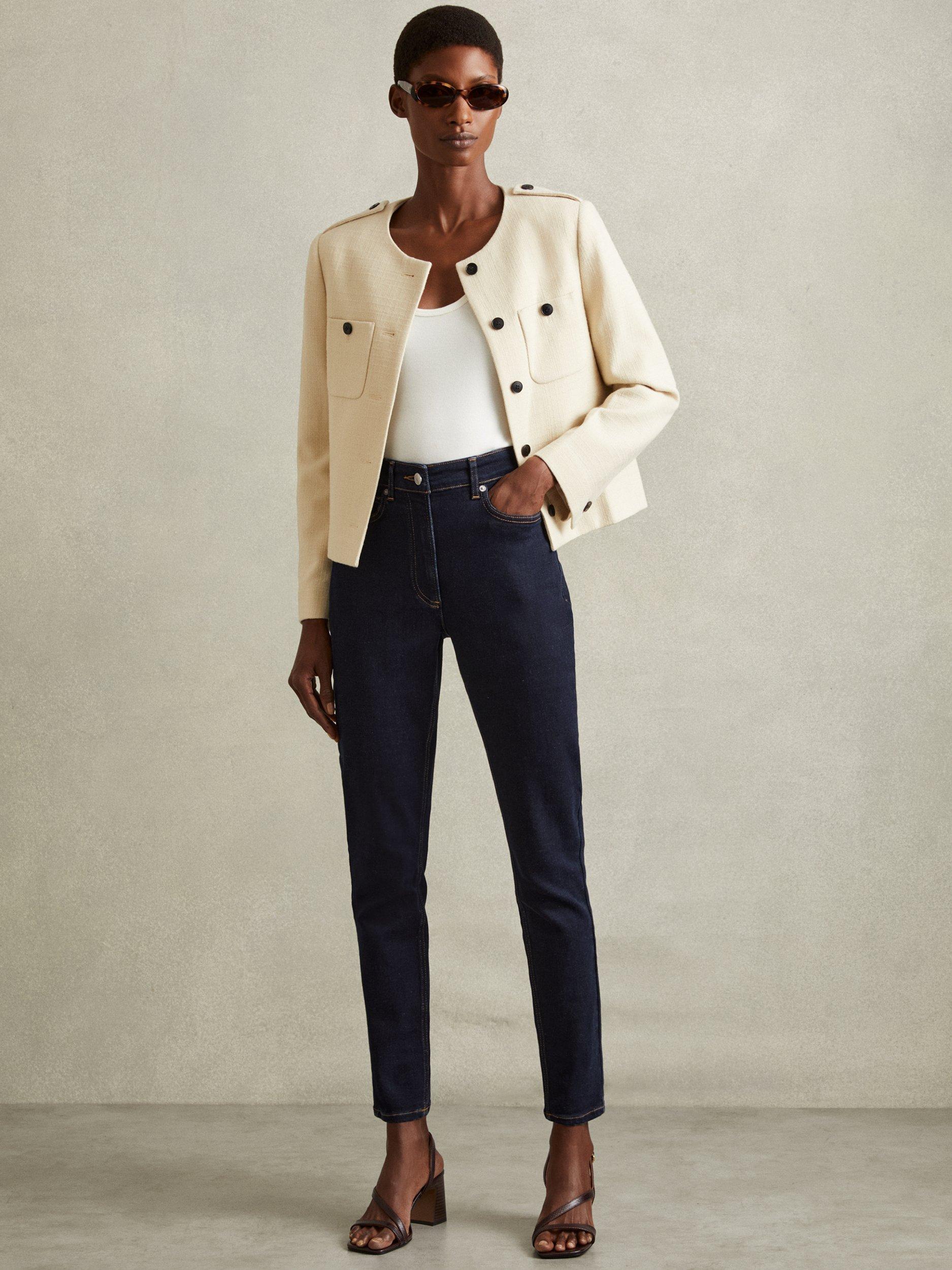 Product image 3 of 5, which shows Reiss Hattie High Rise Skinny Jeans, Dark Blue, 25R