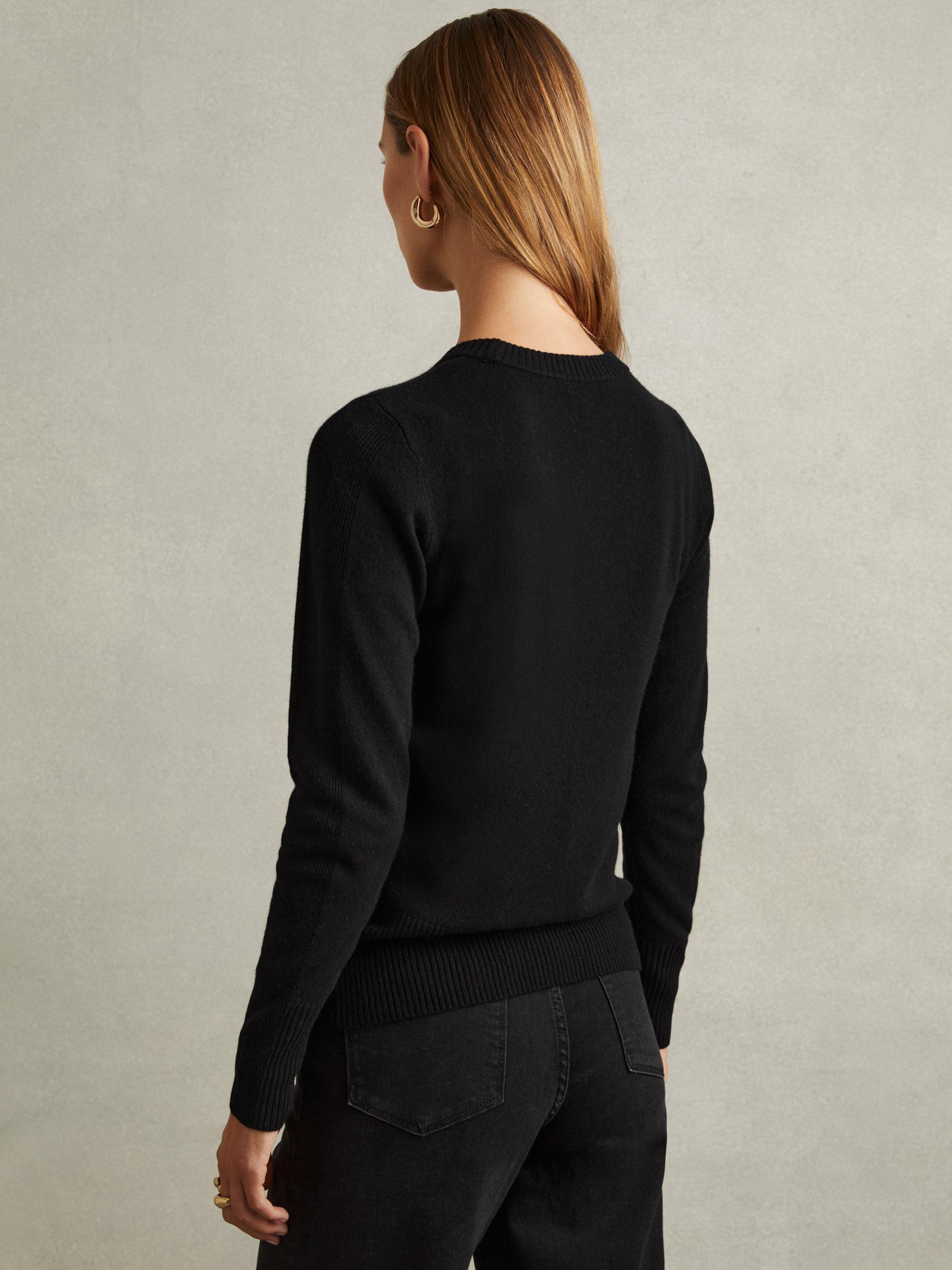 Product image 2 of 5, which shows Reiss Annie Wool Cashmere Blend Crew Neck Jumper, Black, L