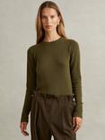 Reiss Annie Wool Cashmere Blend Crew Neck Jumper, Khaki