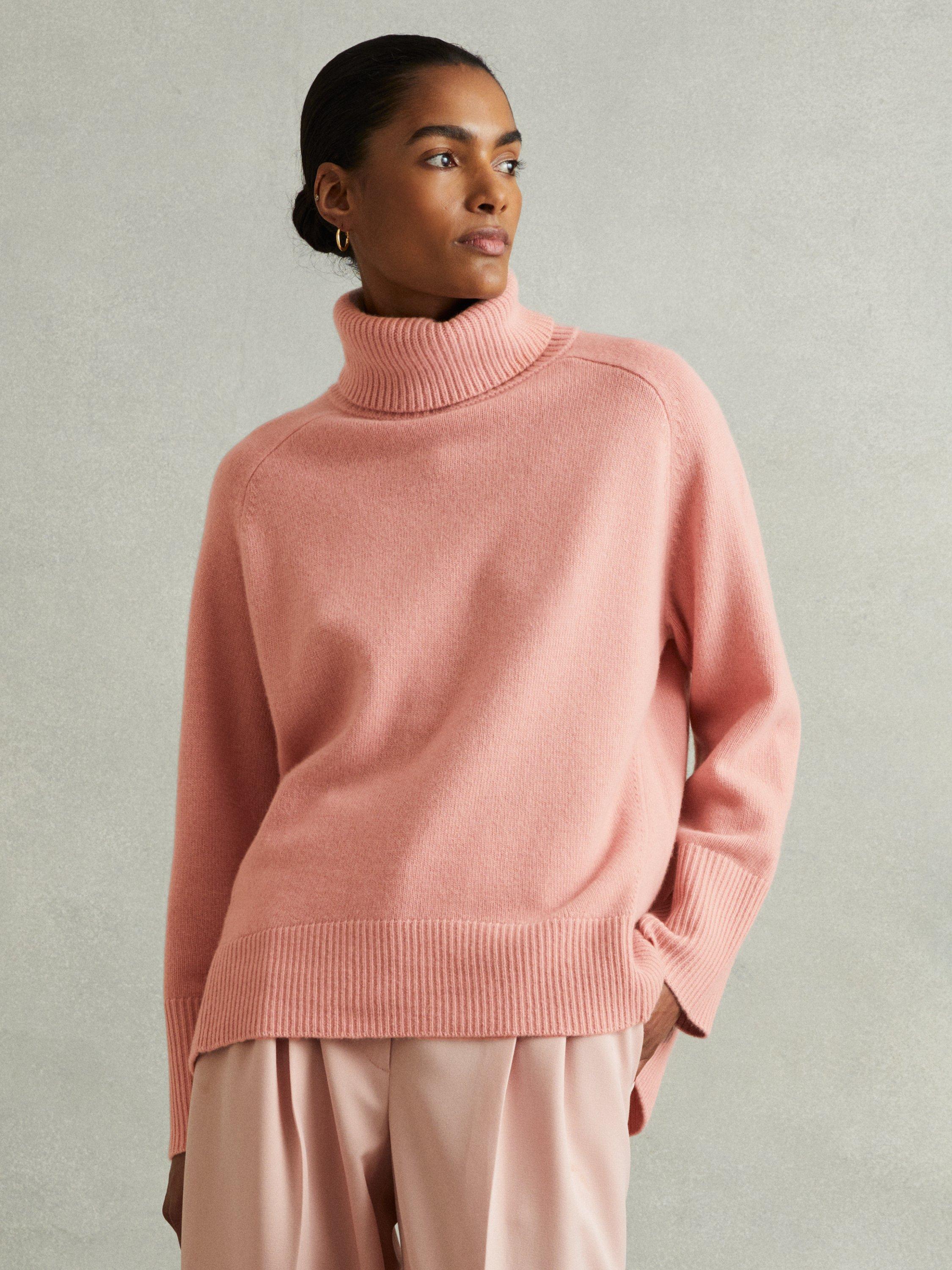 Reiss Eliza Wool Cashmere Roll Neck Jumper Soft Pink