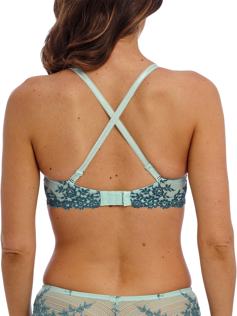 Product image 4 of 6, which shows Wacaol Embra Lace Underwired Plunge Bra, Eggshell/Brittany, 32DD