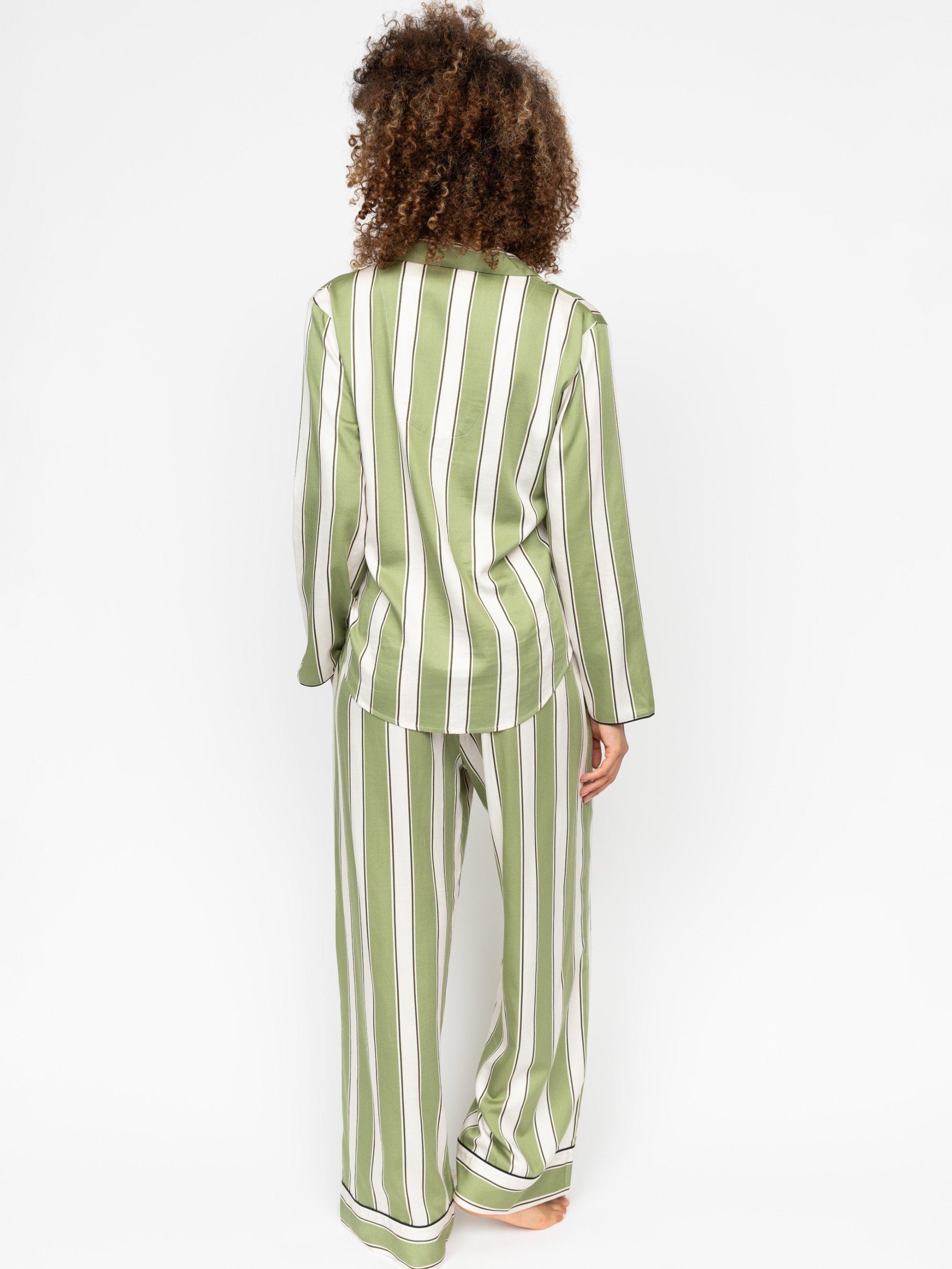 Product image 3 of 4, which shows Cyberjammies Nancy Stripe Pyjama Set, Green/Multi, 8