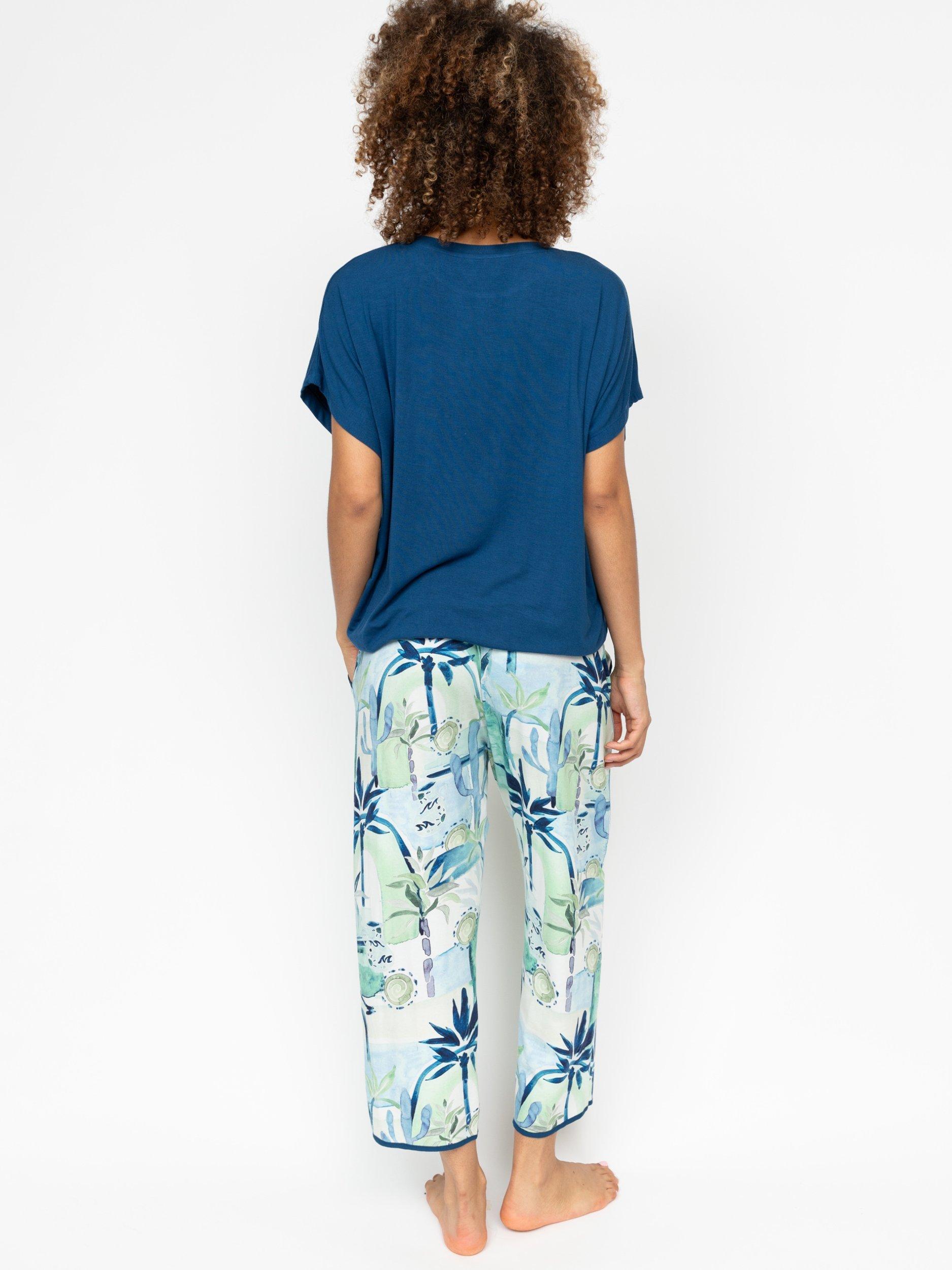 Product image 2 of 3, which shows Cyberjammies Harriet Jersey Top & Watercolour Bottoms Pyjama Set, Teal, 8