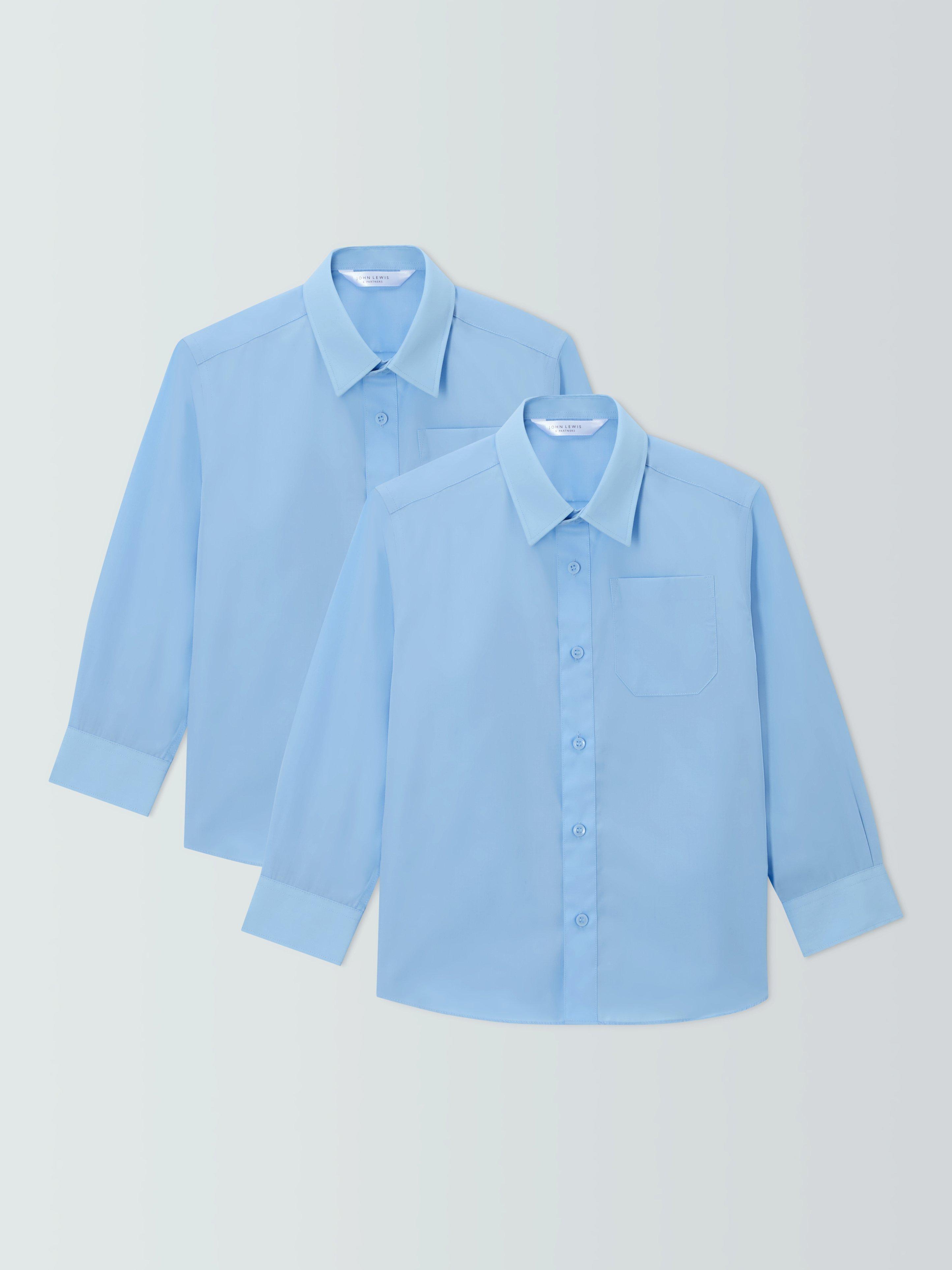 Product image 1 of 7, which shows John Lewis Boys' Long Sleeve School Shirt, Pack of 2, Blue, 18 years