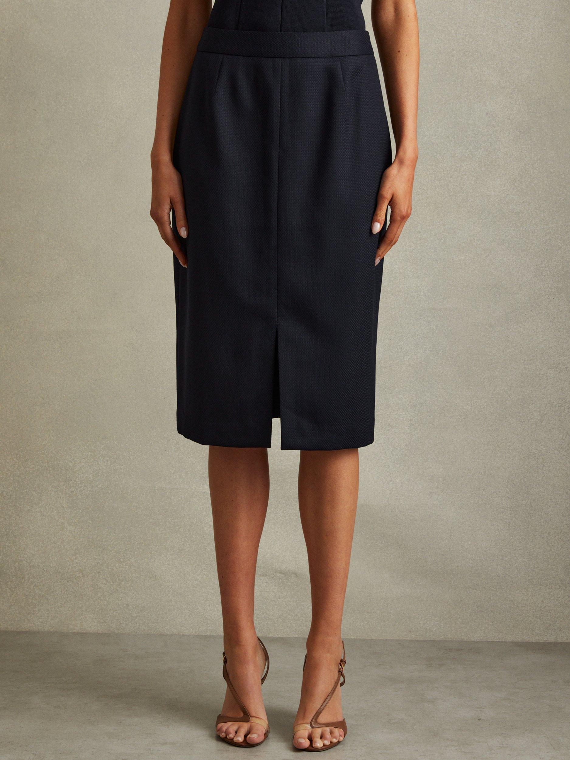 Product image 1 of 5, which shows Reiss Petite Hallie Wool Blend Pencil Skirt, Navy, 6Pt