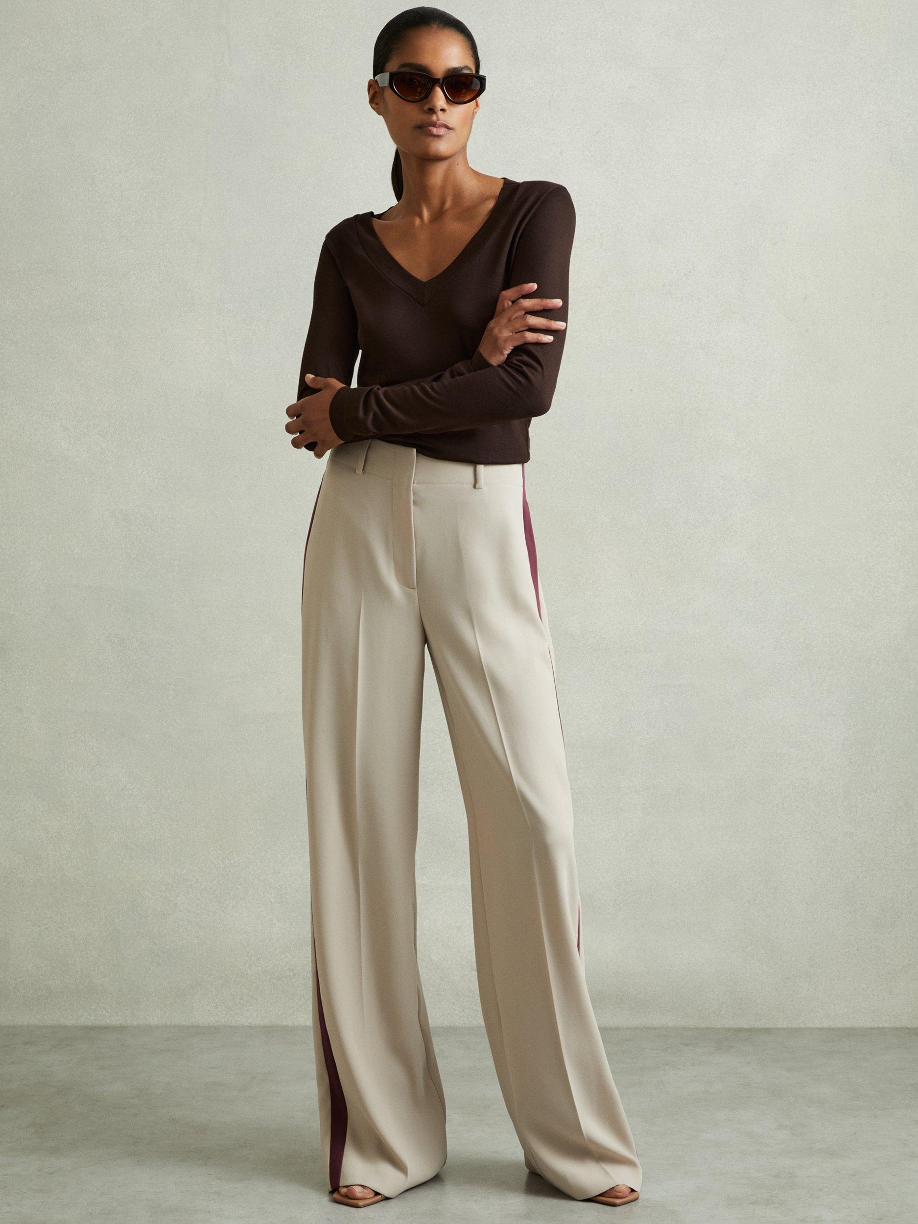Product image 3 of 5, which shows Reiss Brady V-Neck Jersey Top, Chocolate, XS