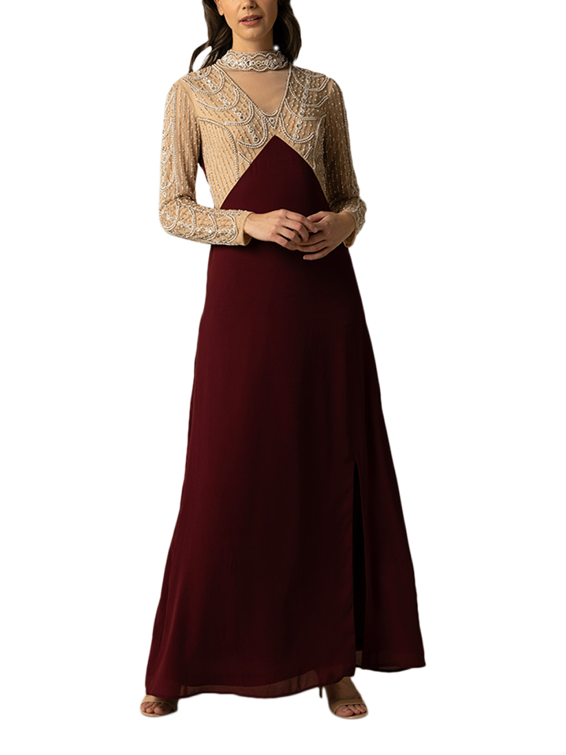 Product image 1 of 3, which shows Raishma Miley Emrboidered Dress, Burgundy, 6
