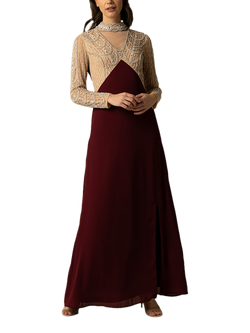 Raishma Miley Emrboidered Dress, Burgundy, Burgundy