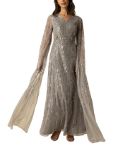 raishma isabella beaded neckline dress product info and reviews Lilac Patterned Beaded Appliqué V-Neck Long Dress main image 1