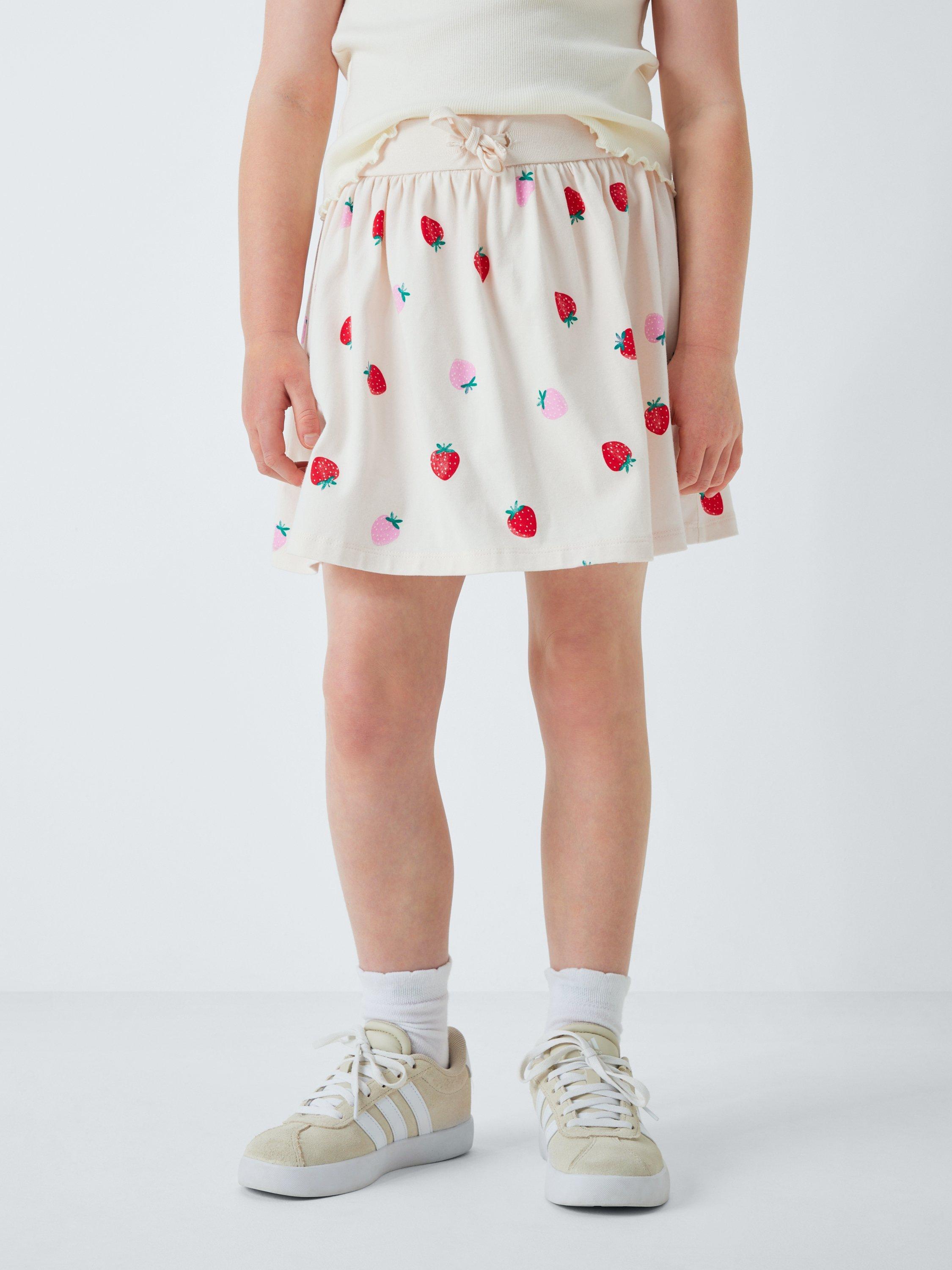 Product image 1 of 7, which shows John Lewis Kids' Strawberry Jersey Skorts, White Mix, 2 years