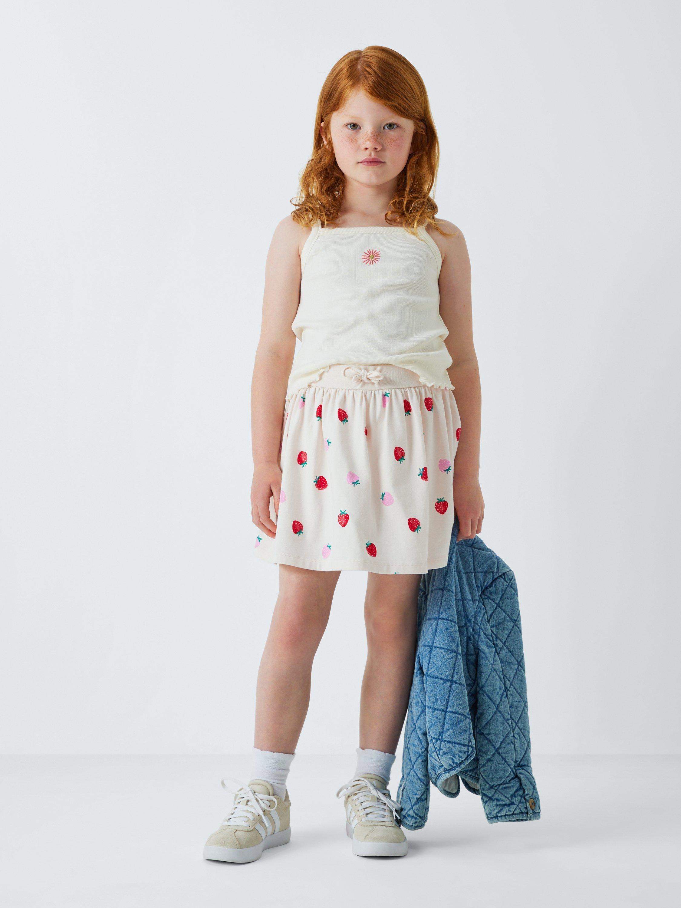 Product image 2 of 7, which shows John Lewis Kids' Strawberry Jersey Skorts, White Mix, 2 years