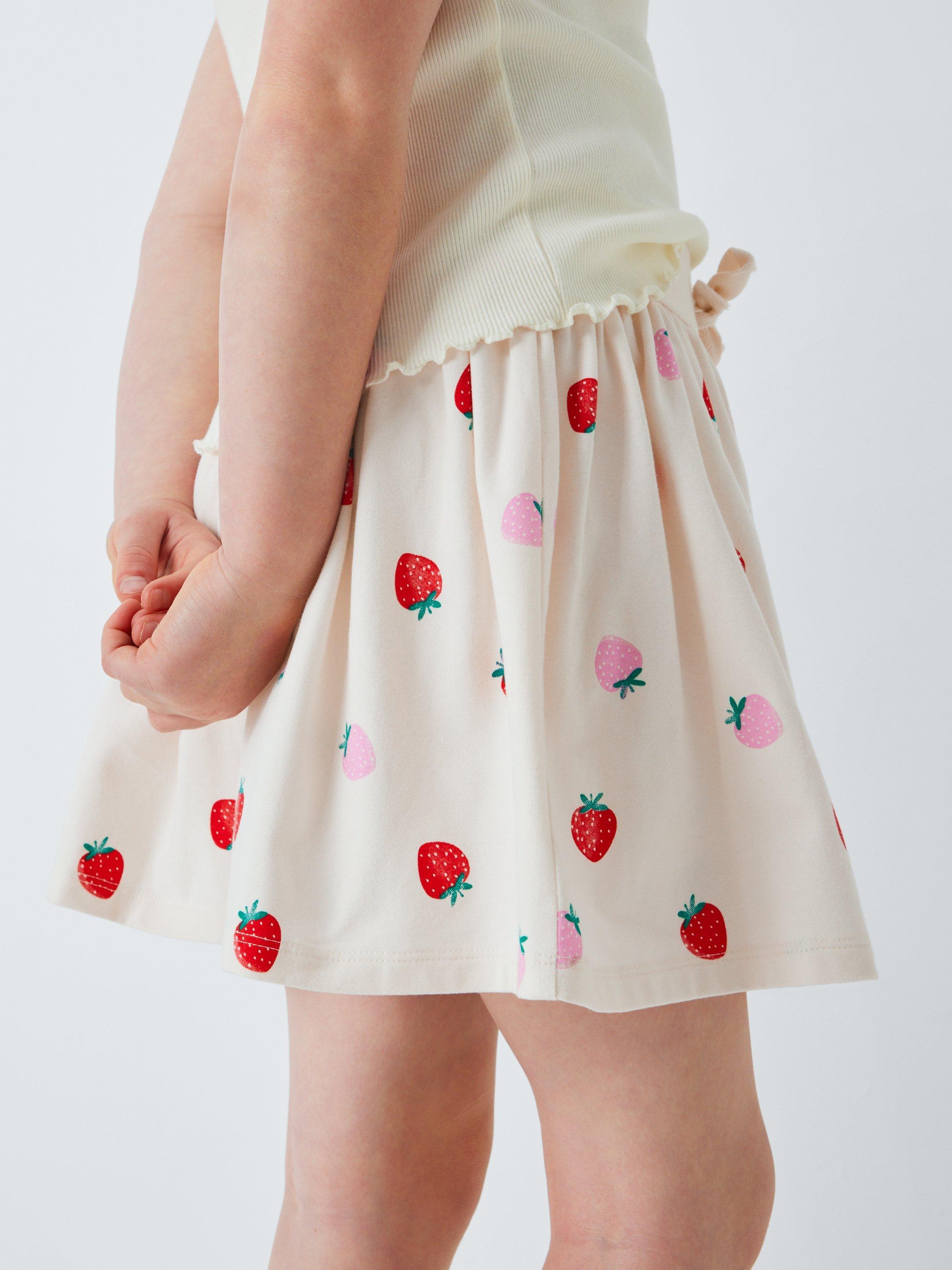 Product image 4 of 7, which shows John Lewis Kids' Strawberry Jersey Skorts, White Mix, 2 years