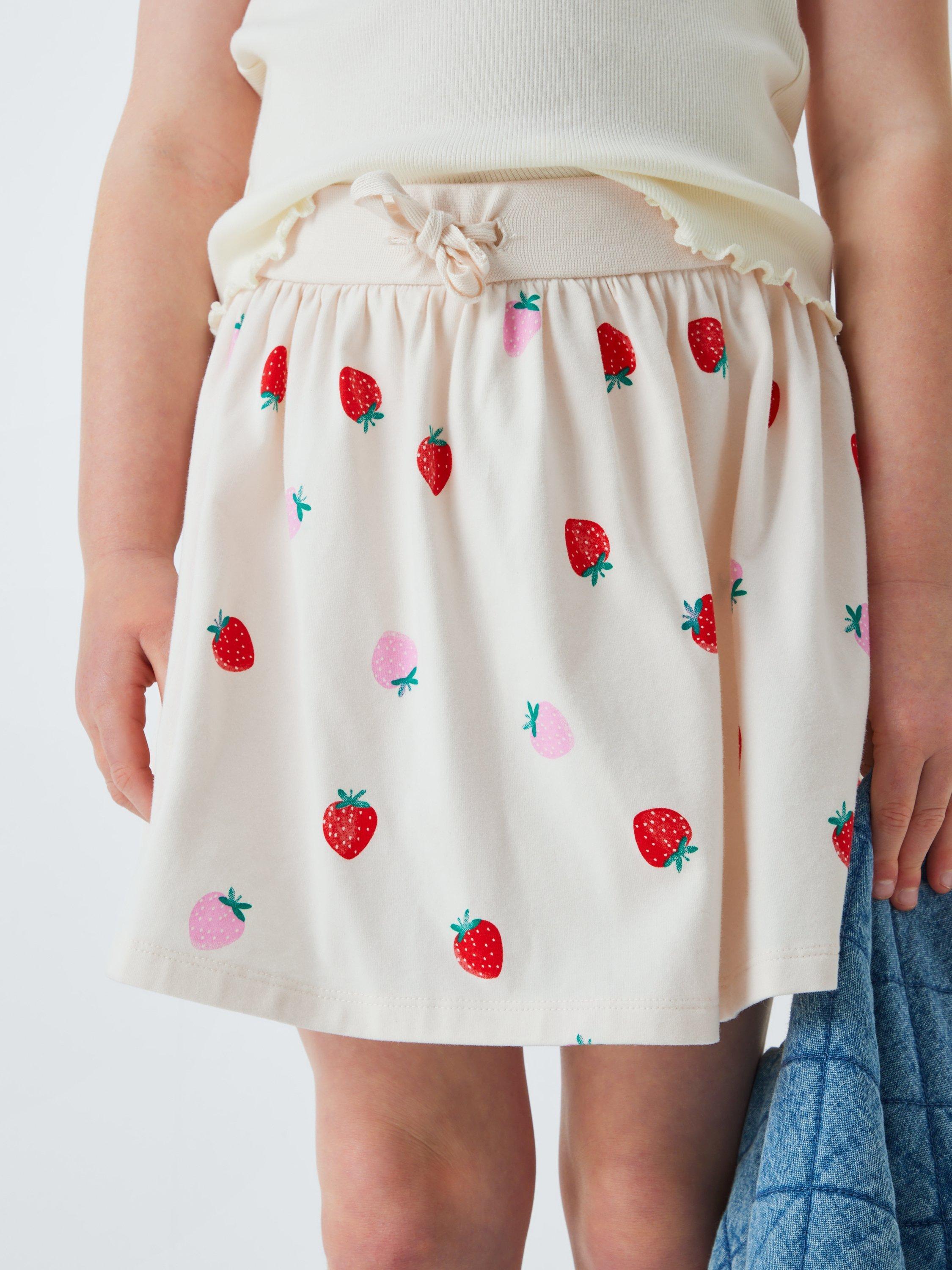 Product image 5 of 7, which shows John Lewis Kids' Strawberry Jersey Skorts, White Mix, 2 years