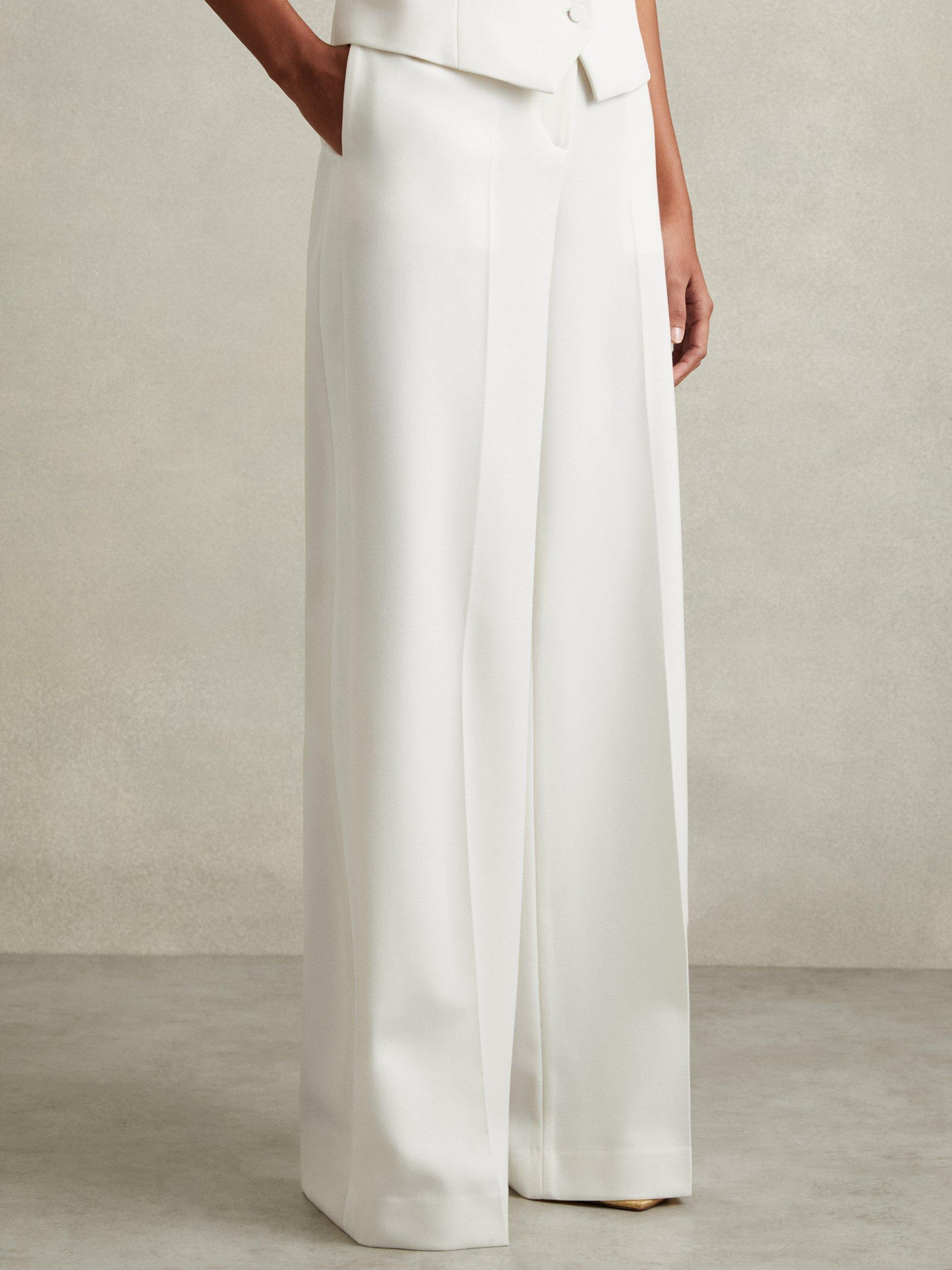 Reiss Leanna Wool Blend Wide Leg Trousers, White
