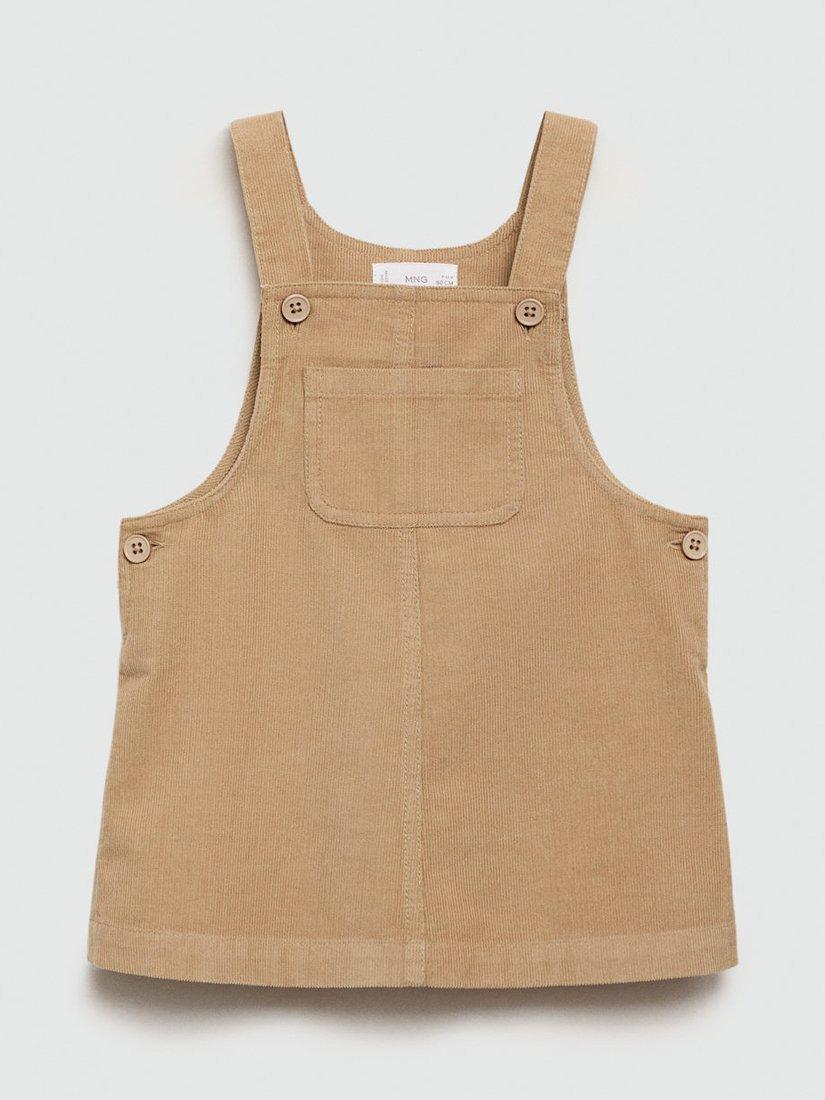 Mango Kids' Petra Corduroy Pinafore Dress, Beige