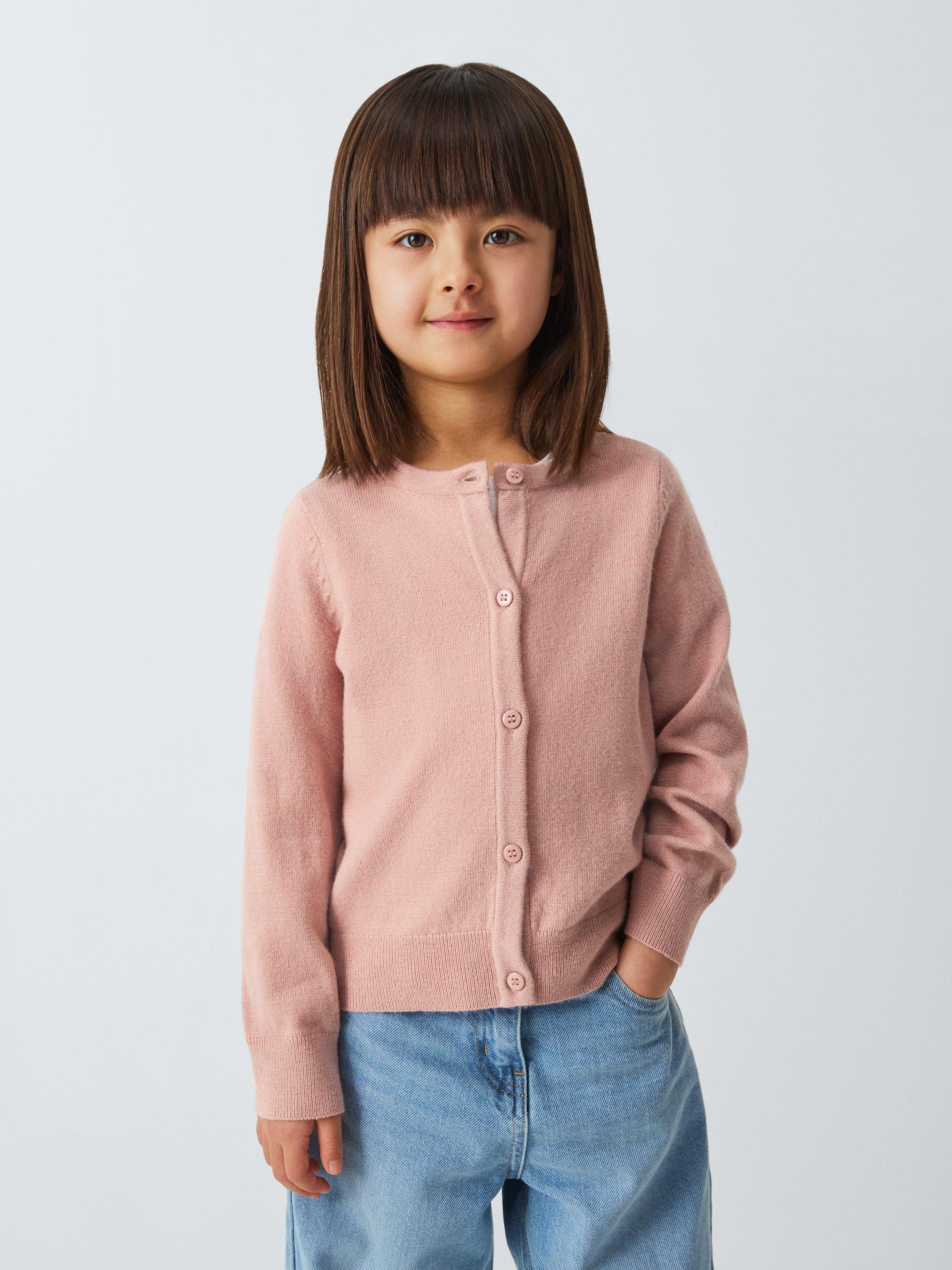 Product image 1 of 6, which shows John Lewis Kids' Round Neck Cardigan, Pink, 2 years