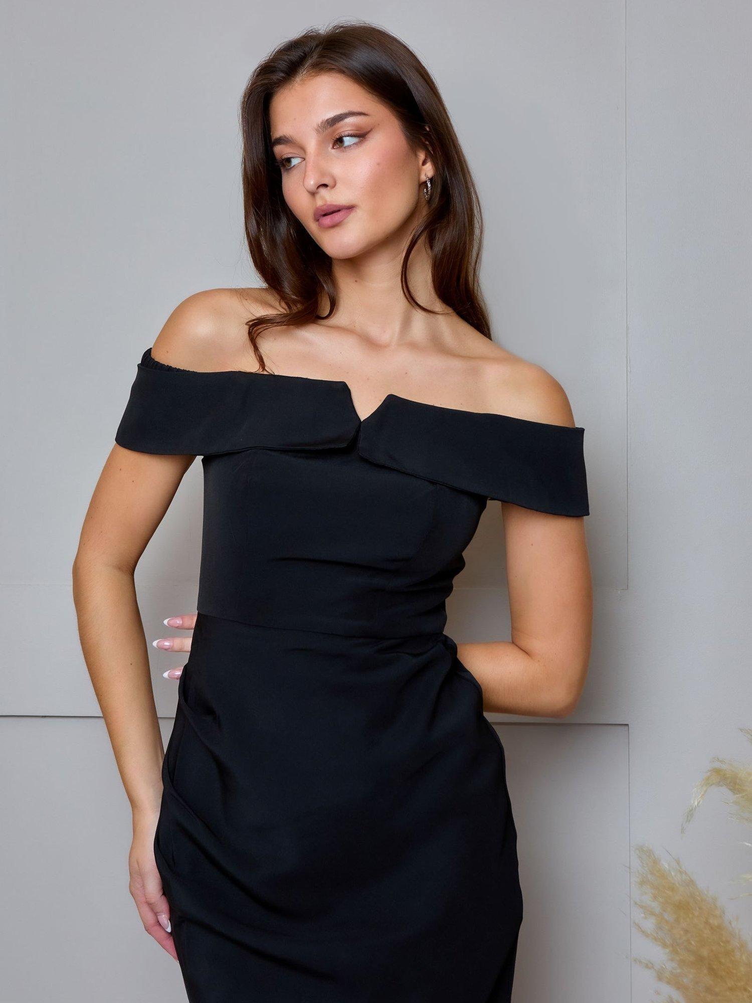 Product image 2 of 4, which shows Chi Chi London Bodycon Bardot Dress, Black, 6