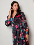 Chi Chi London Floral Wrap Dress, Black