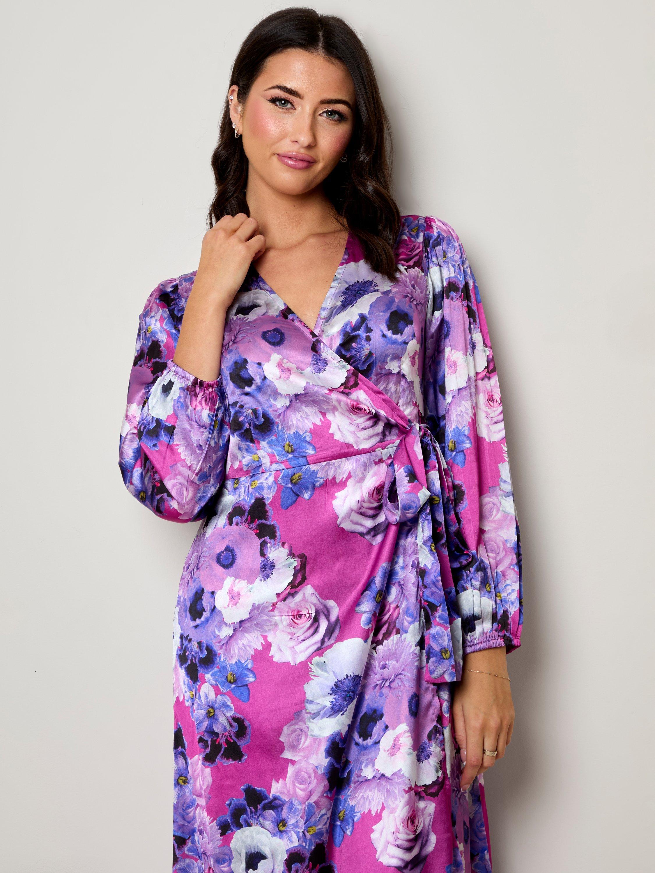 Chi Chi London Plus Size Floral Wrap Dress Purple