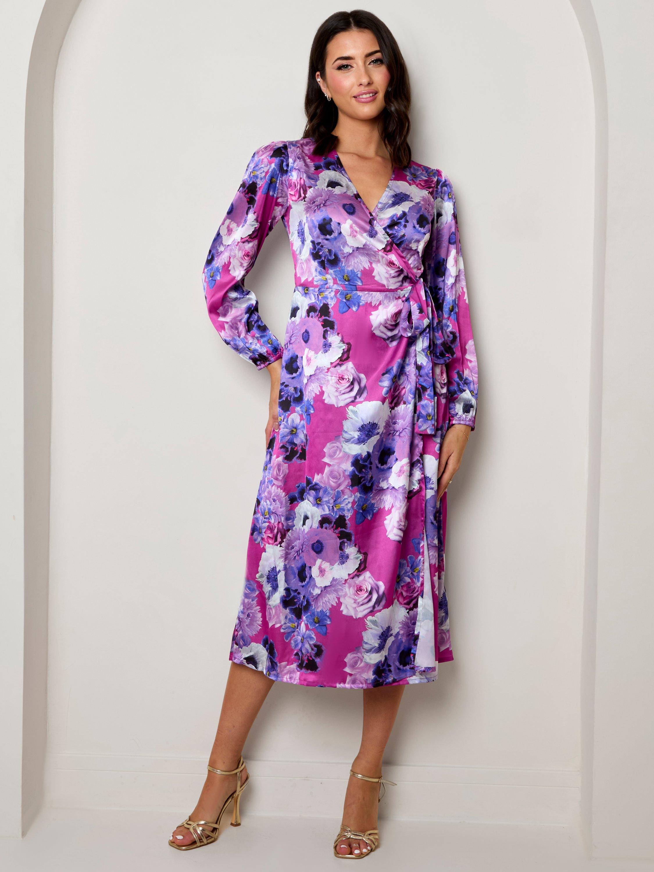 Chi Chi London Plus Size Floral Wrap Dress Purple