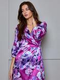 Chi Chi London Plus Size Floral Wrap Dress, Purple